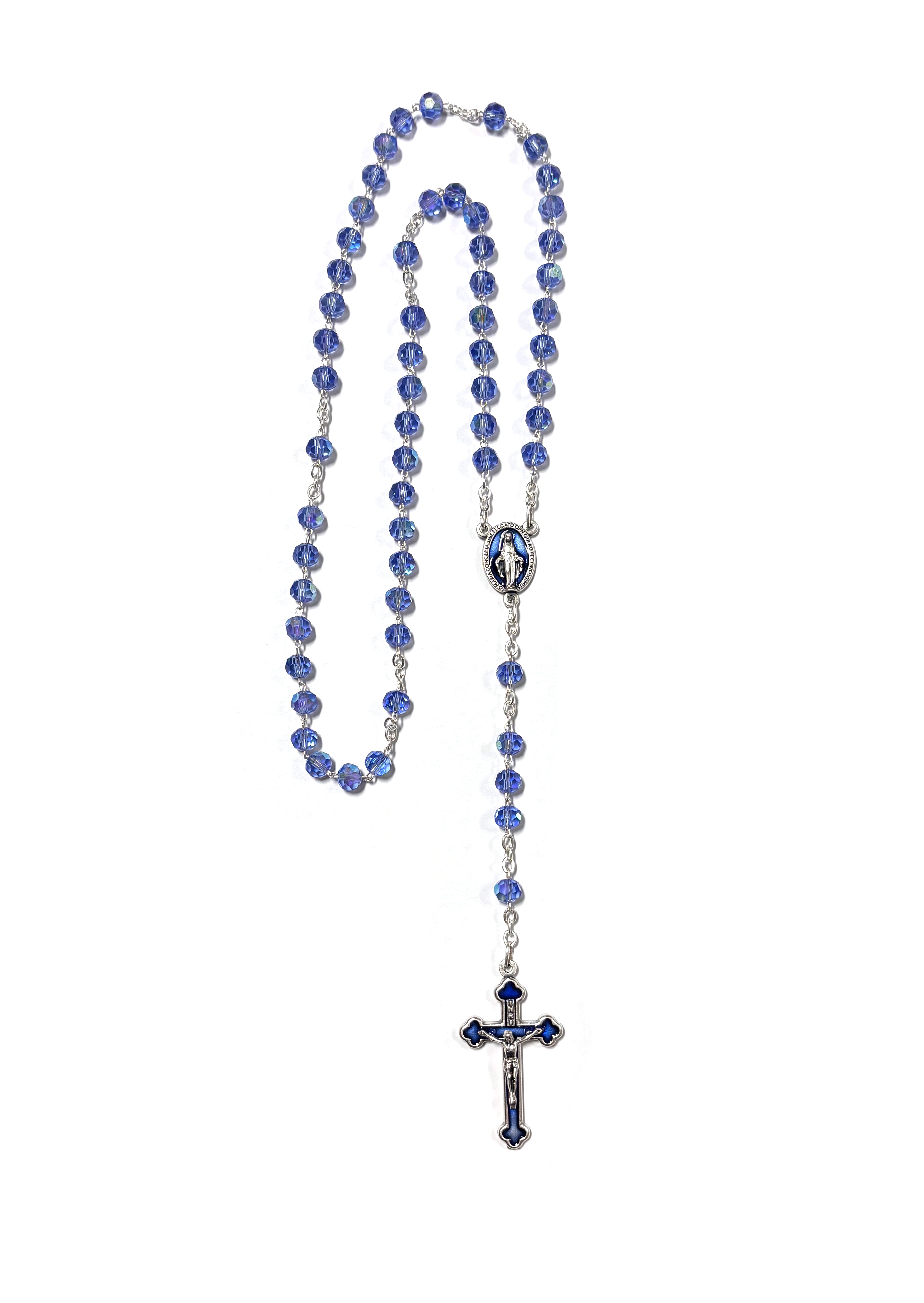 Blue crystal beads Miraculous Medal Rosary