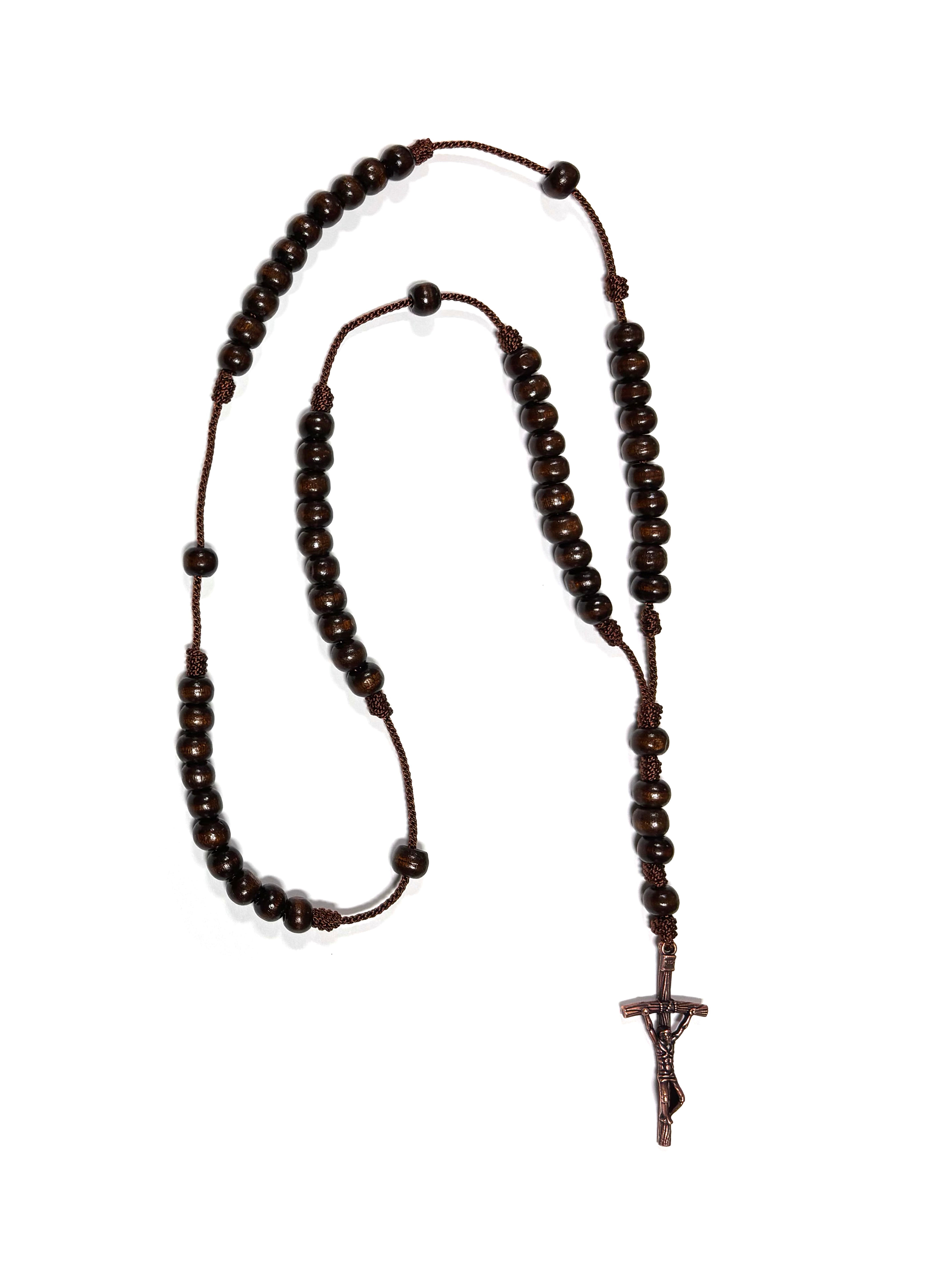 Wooden beads and brown cord rosary