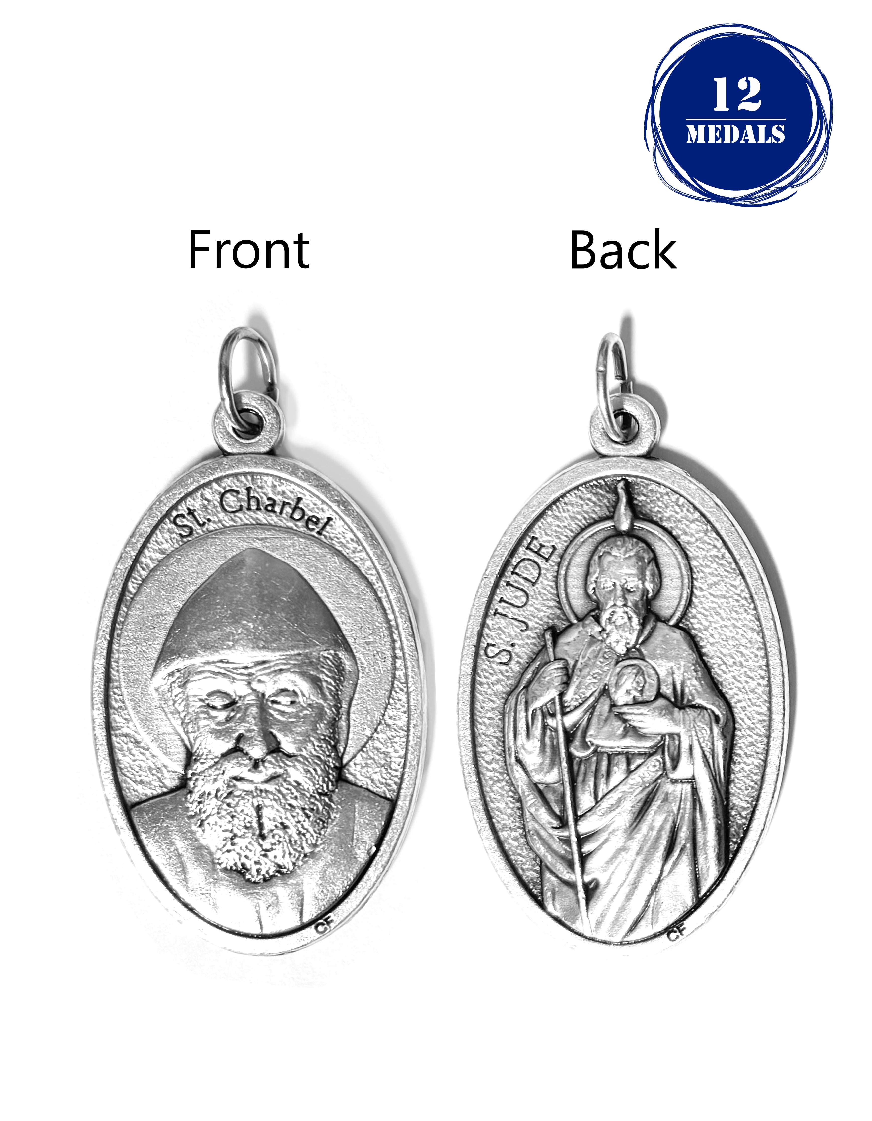 Pack of 12 Saints Medals in oxidized silver made in Italy 1.5" x 1.0"