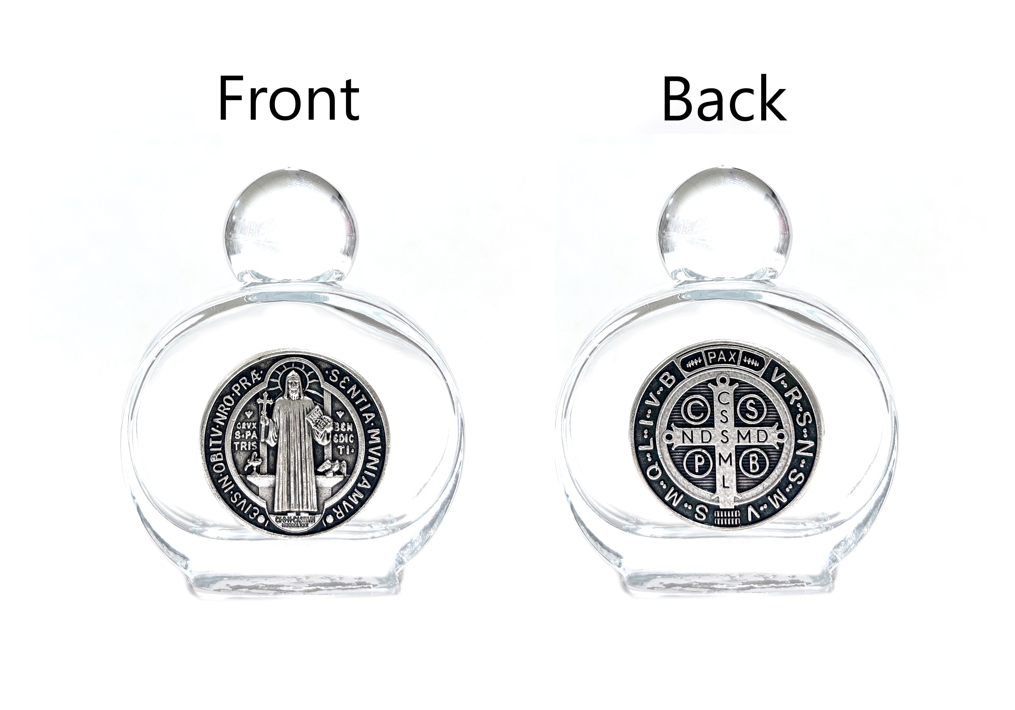 Holy water glass bottle with medal