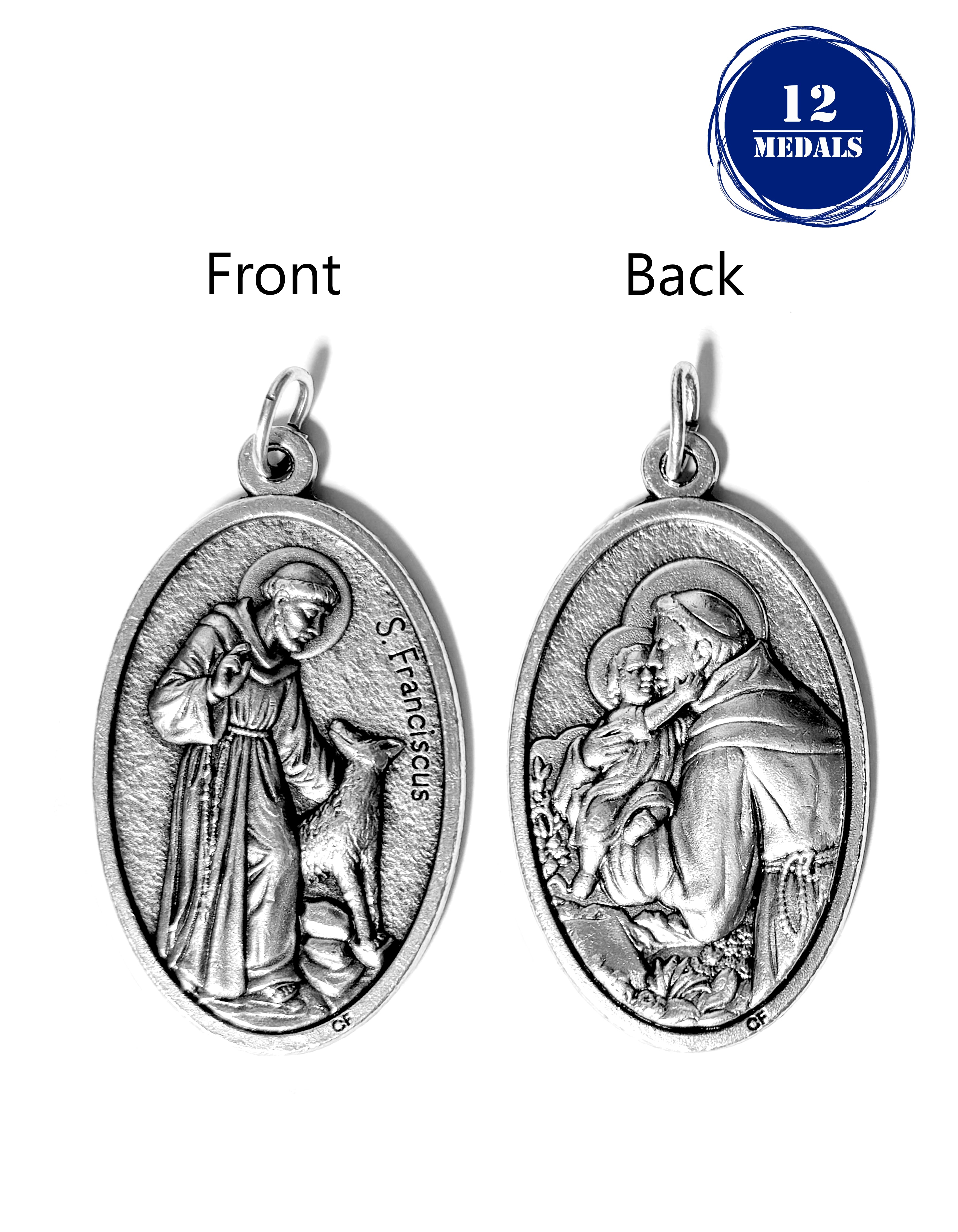 Pack of 12 Saints Medals in oxidized silver made in Italy 1.5" x 1.0"