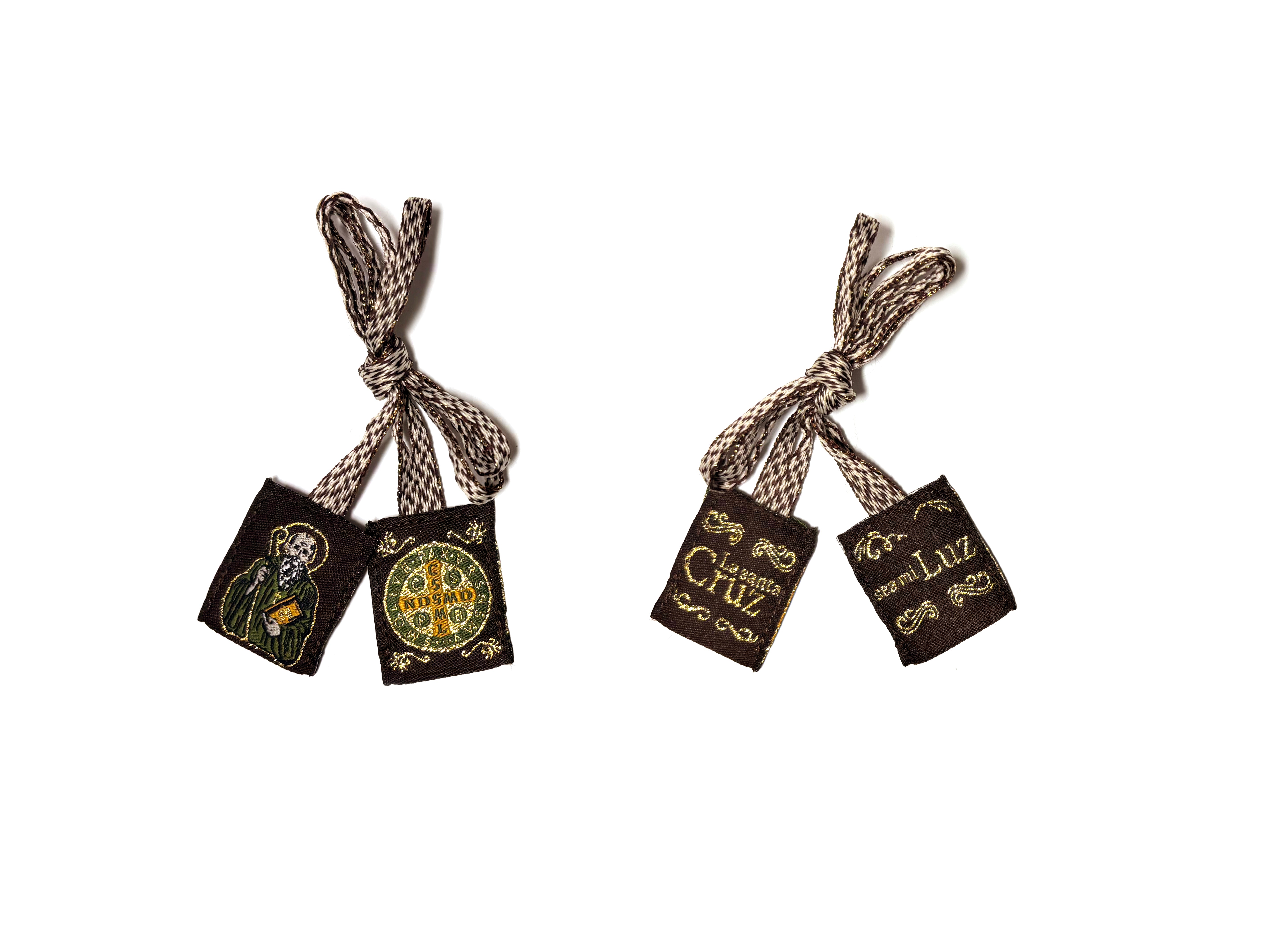 Brown Saint Benedict medal scapular, Escapulario medalla de San Benito