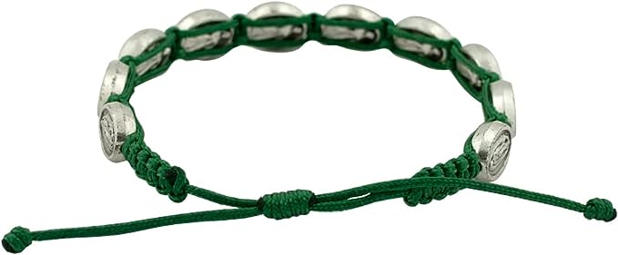 Our Lady of Guadalupe Woven Bracelet | Sturdy Green Cord | 10 Medal Beads | Adjustable