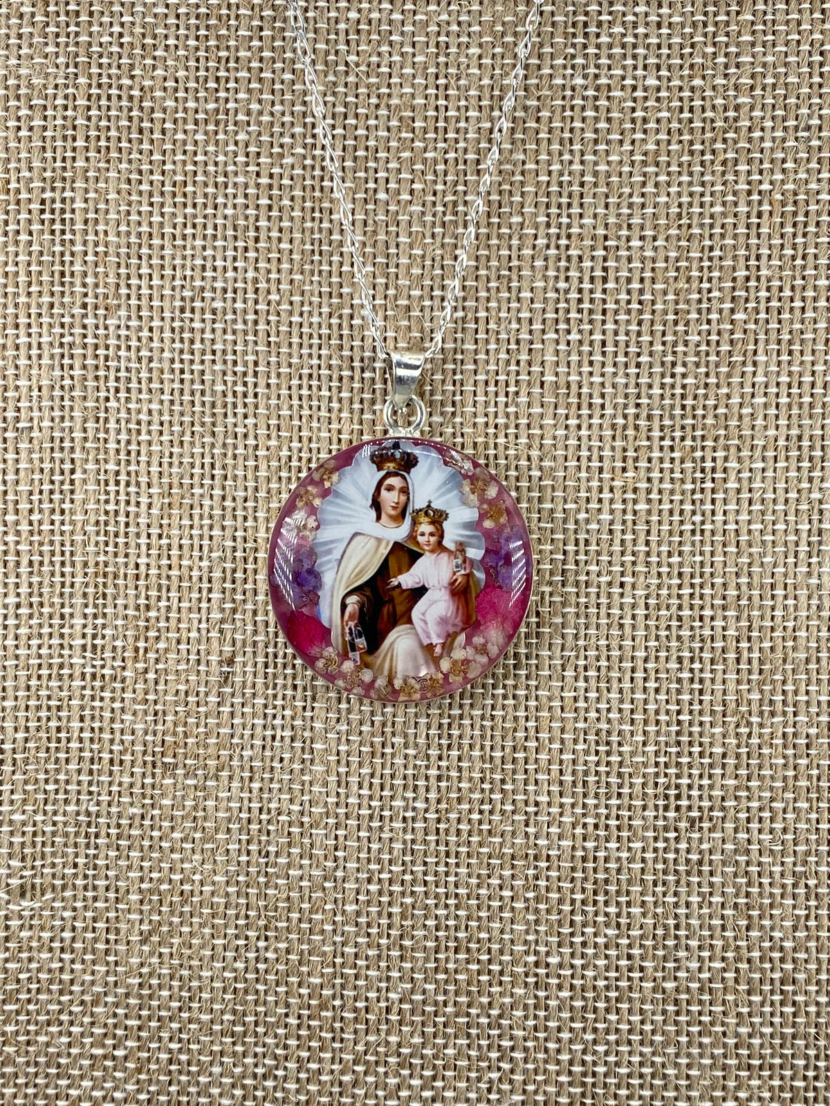 Medal whit Flowers Our Lady of Mount Carmen