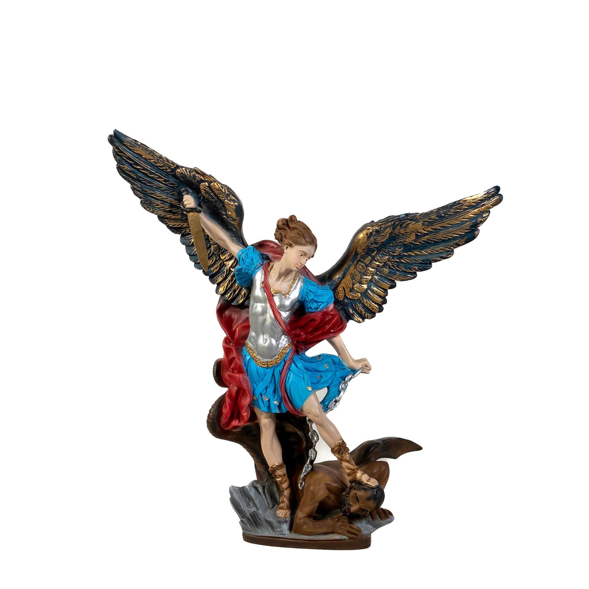 The Faith Gift Shop Saint Michael The Archangel Navy Blue & Gold Wings statue - Hand Painted in Italy - Our Tuscany Collection - Estatua de San Miguel Archangel
