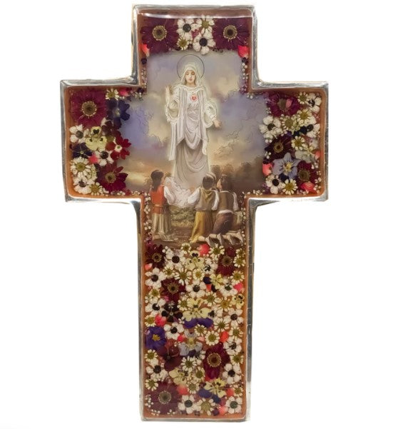 11 " x 7" Pressed Flowers Our Lady of Fatima Wall Cross