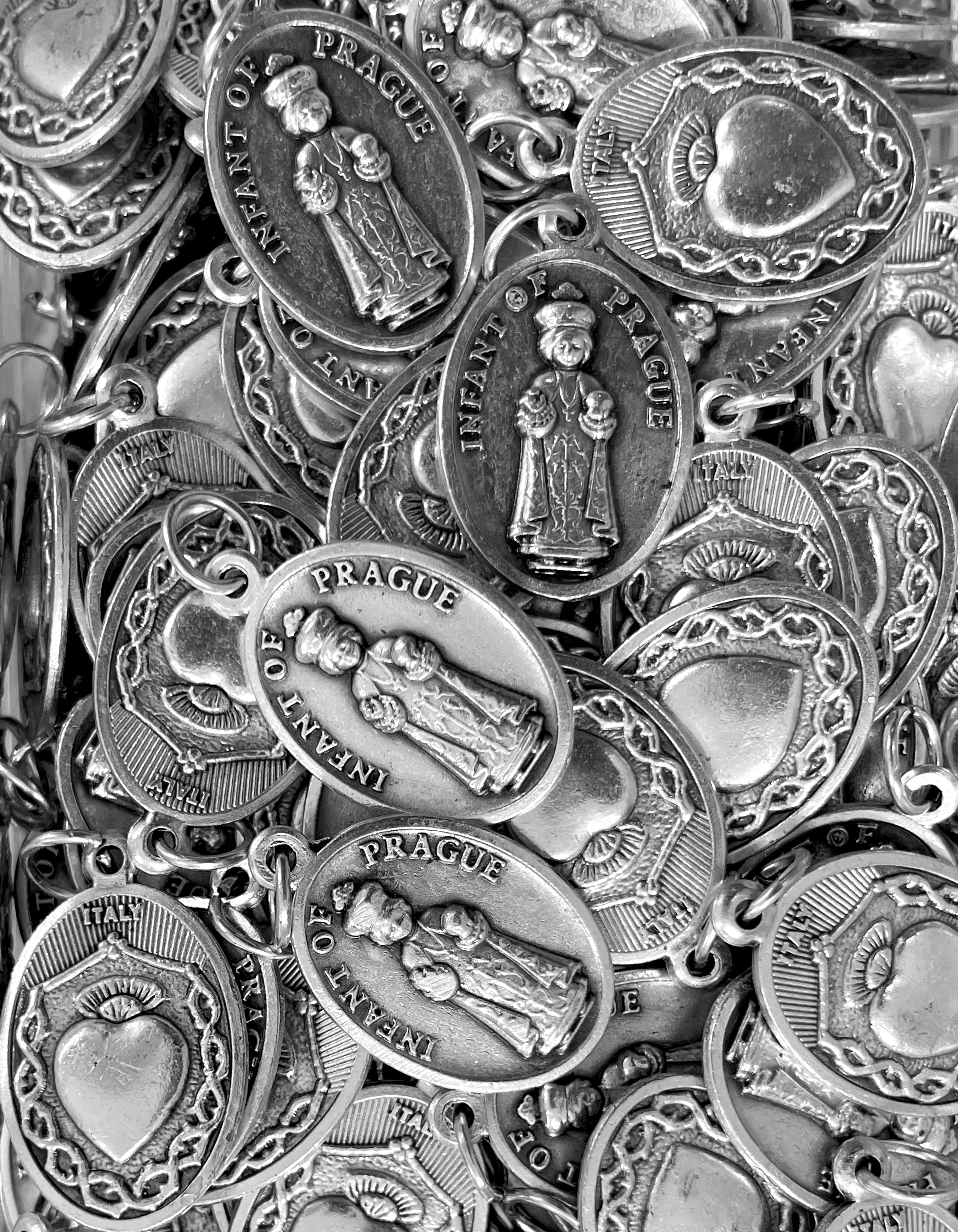 Pack of 12 Saints Medals in oxidized silver made in Italy 1.0" x 0.7"