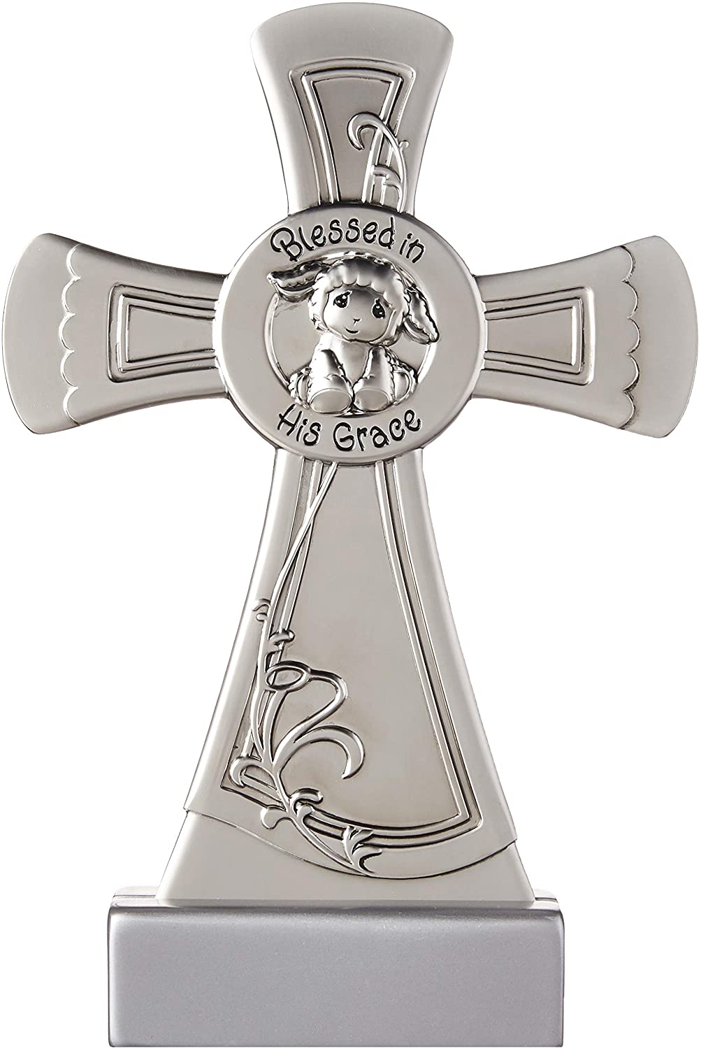 Blessed In His Grace, Baptism Cross with Base, Zinc Alloy