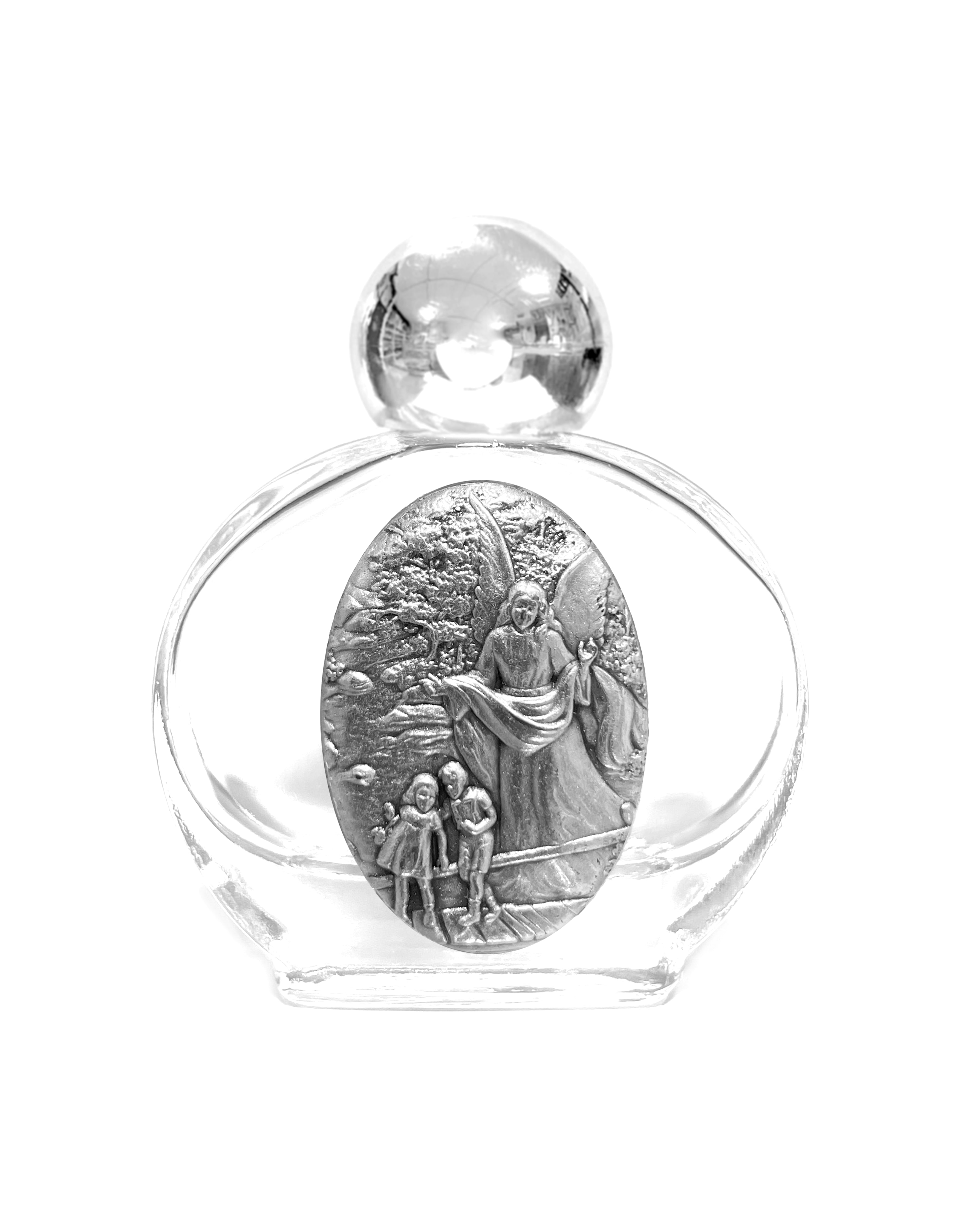 Holy water glass bottle with medal