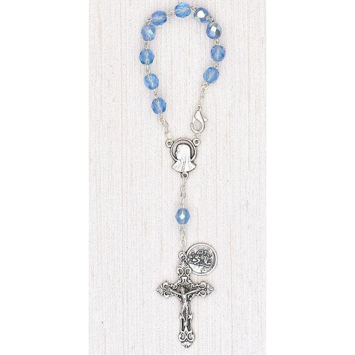 Christopher Auto Rosary - Blue Glass