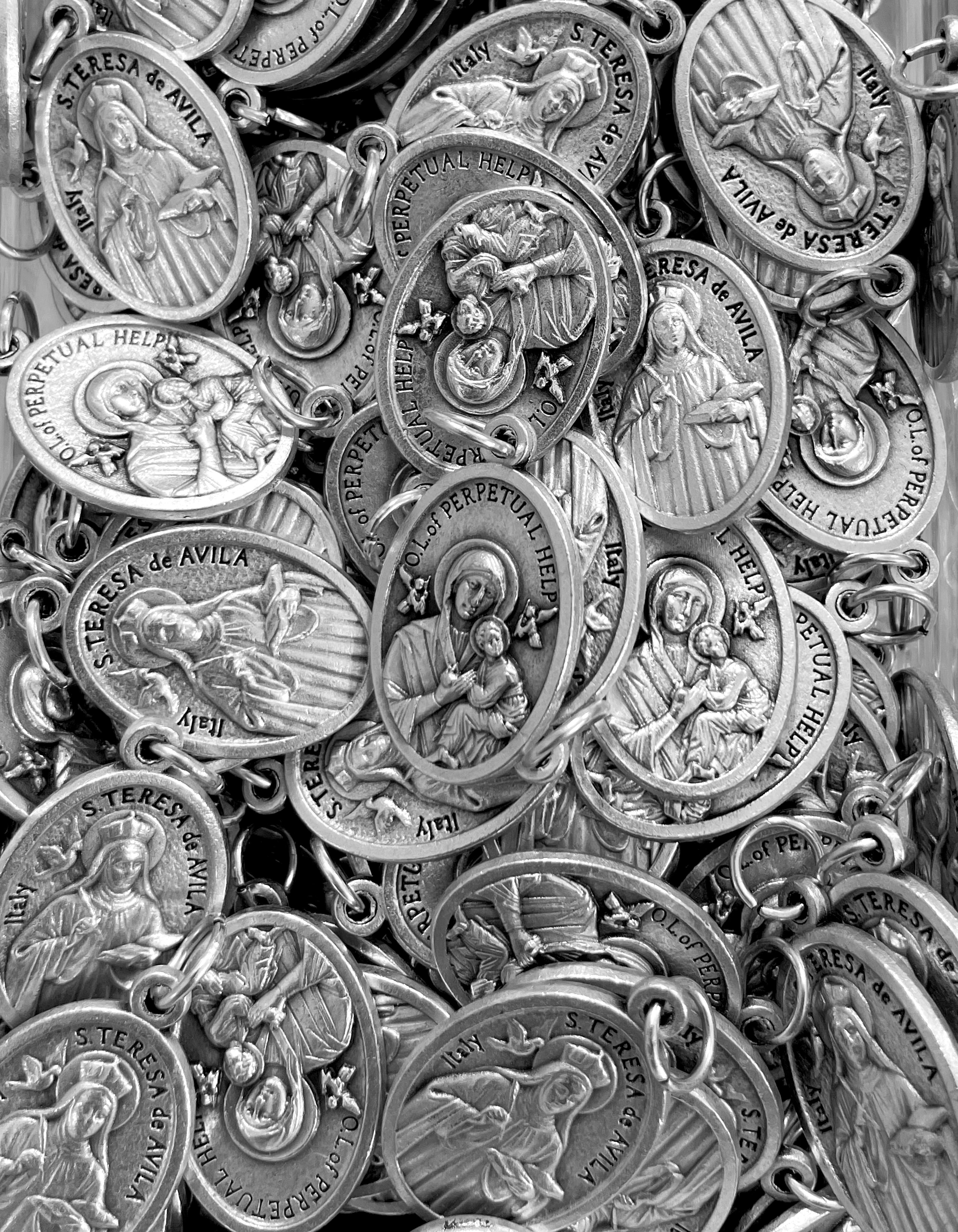 Pack of 12 Saints Medals in oxidized silver made in Italy 1.0" x 0.7"