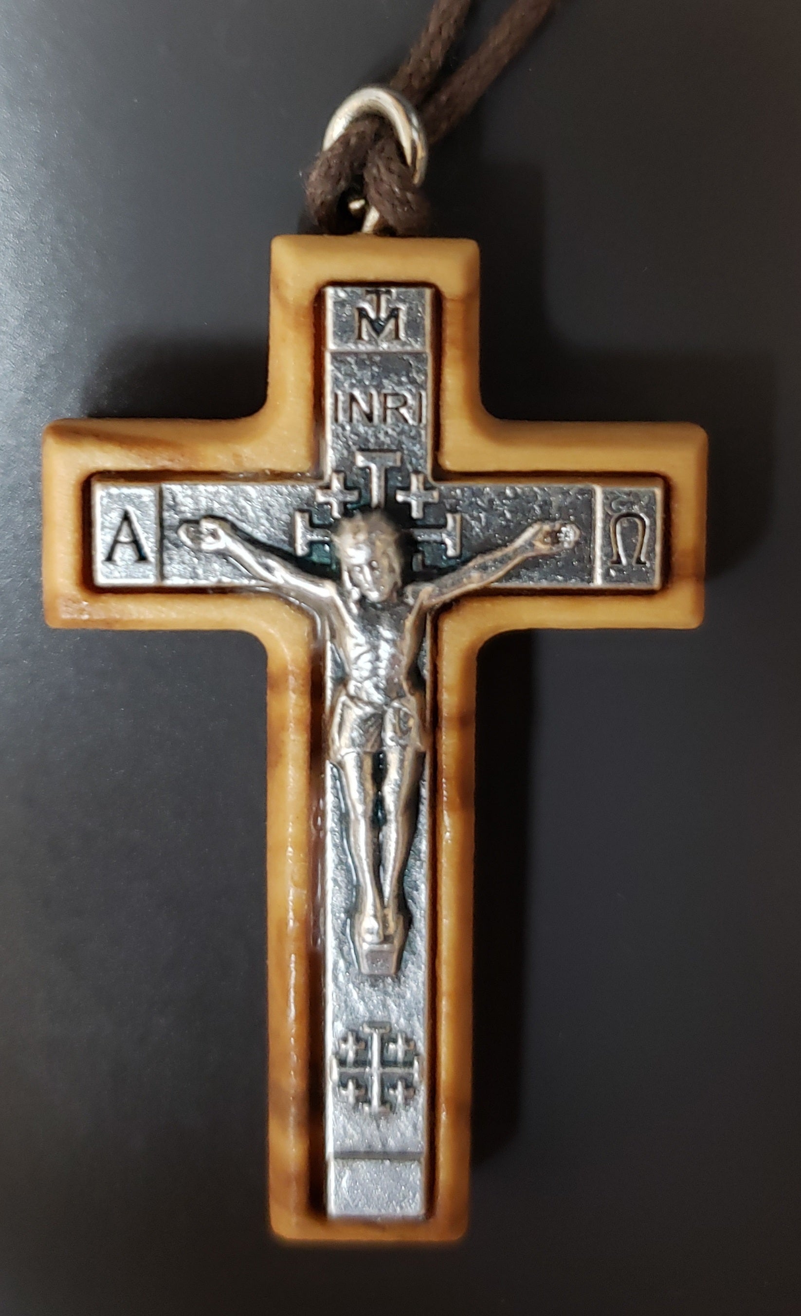 Olive Wood Cross Pendant - Jerusalem