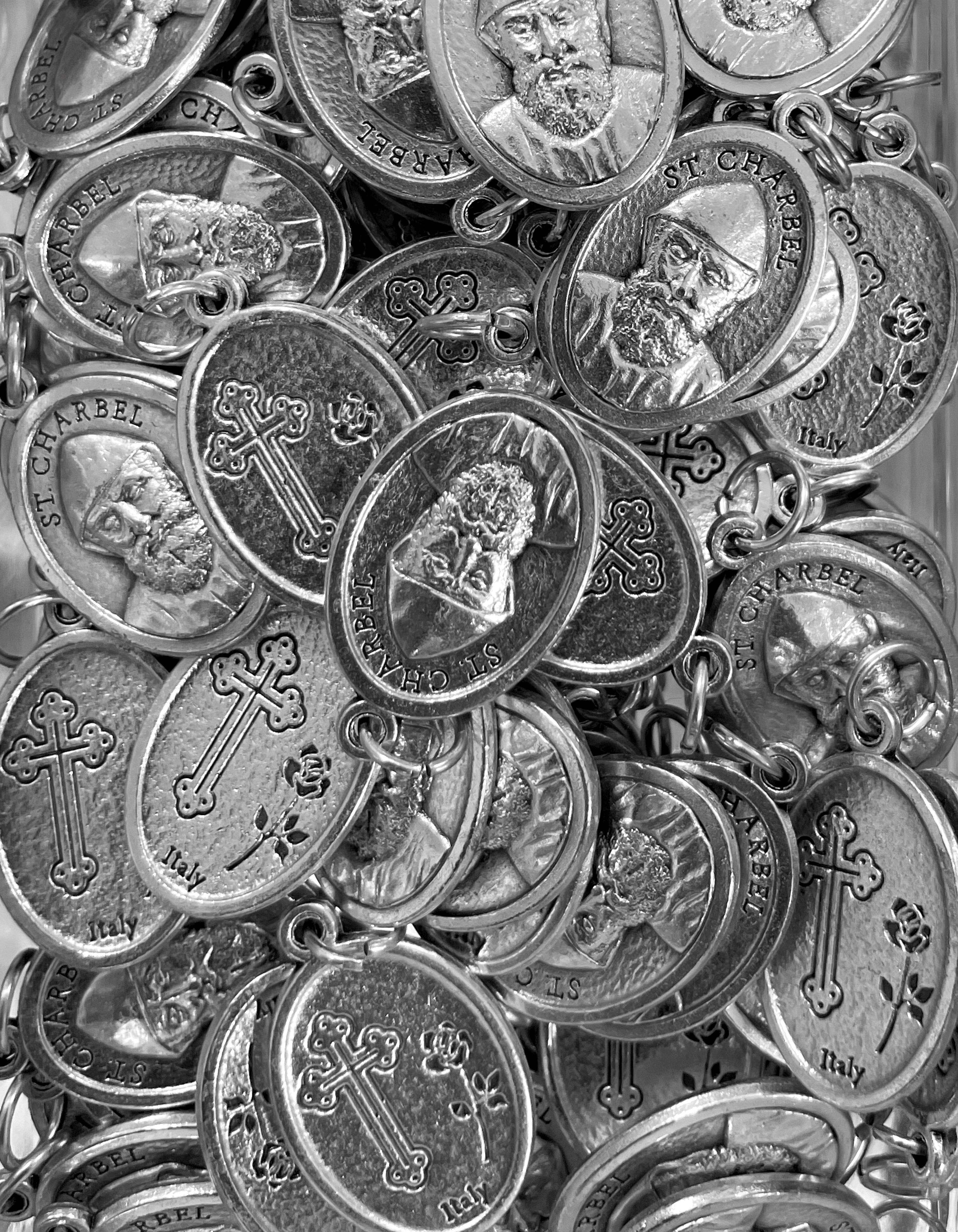 Pack of 12 Saints Medals in oxidized silver made in Italy 1.0" x 0.7"