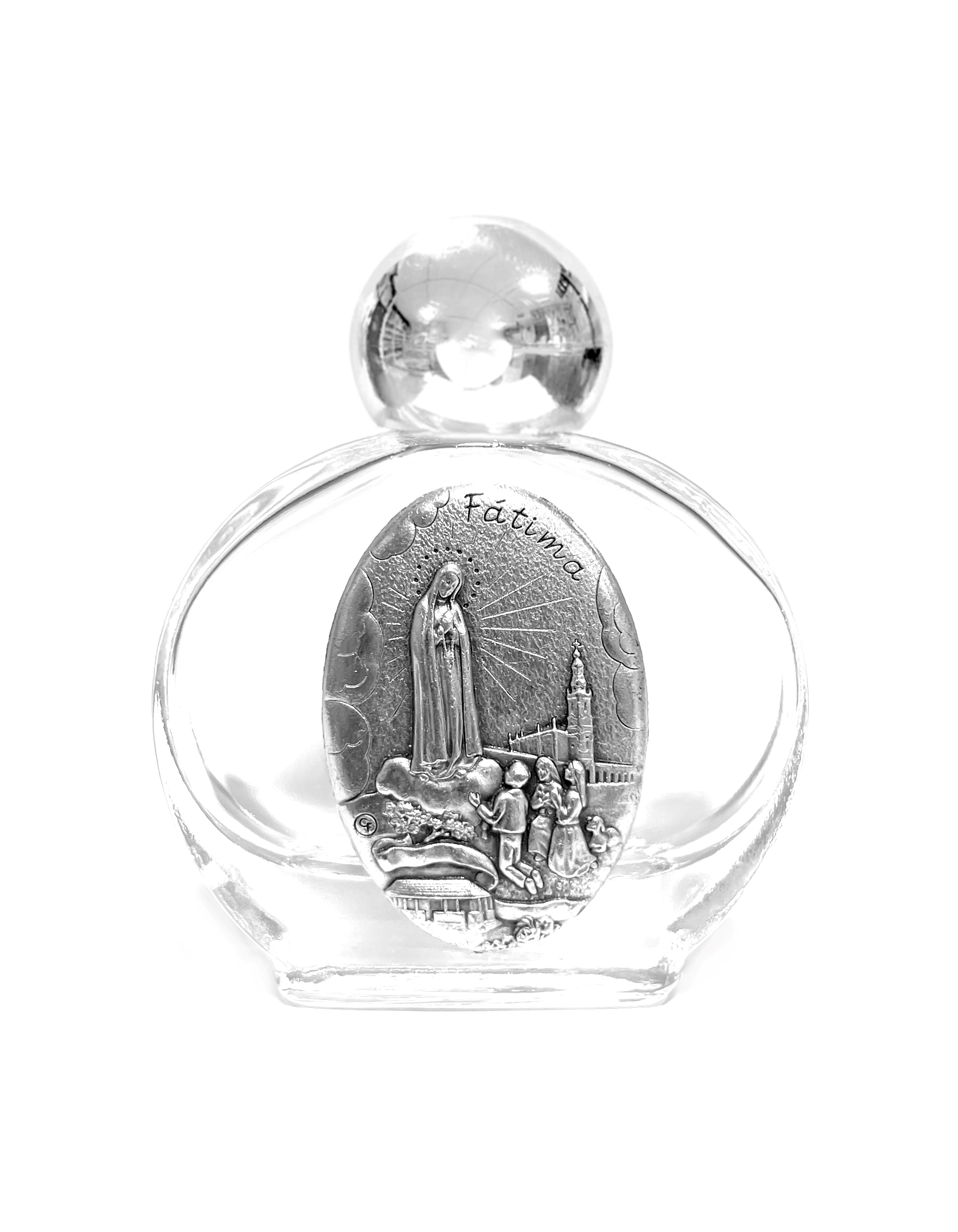 Holy water glass bottle with medal