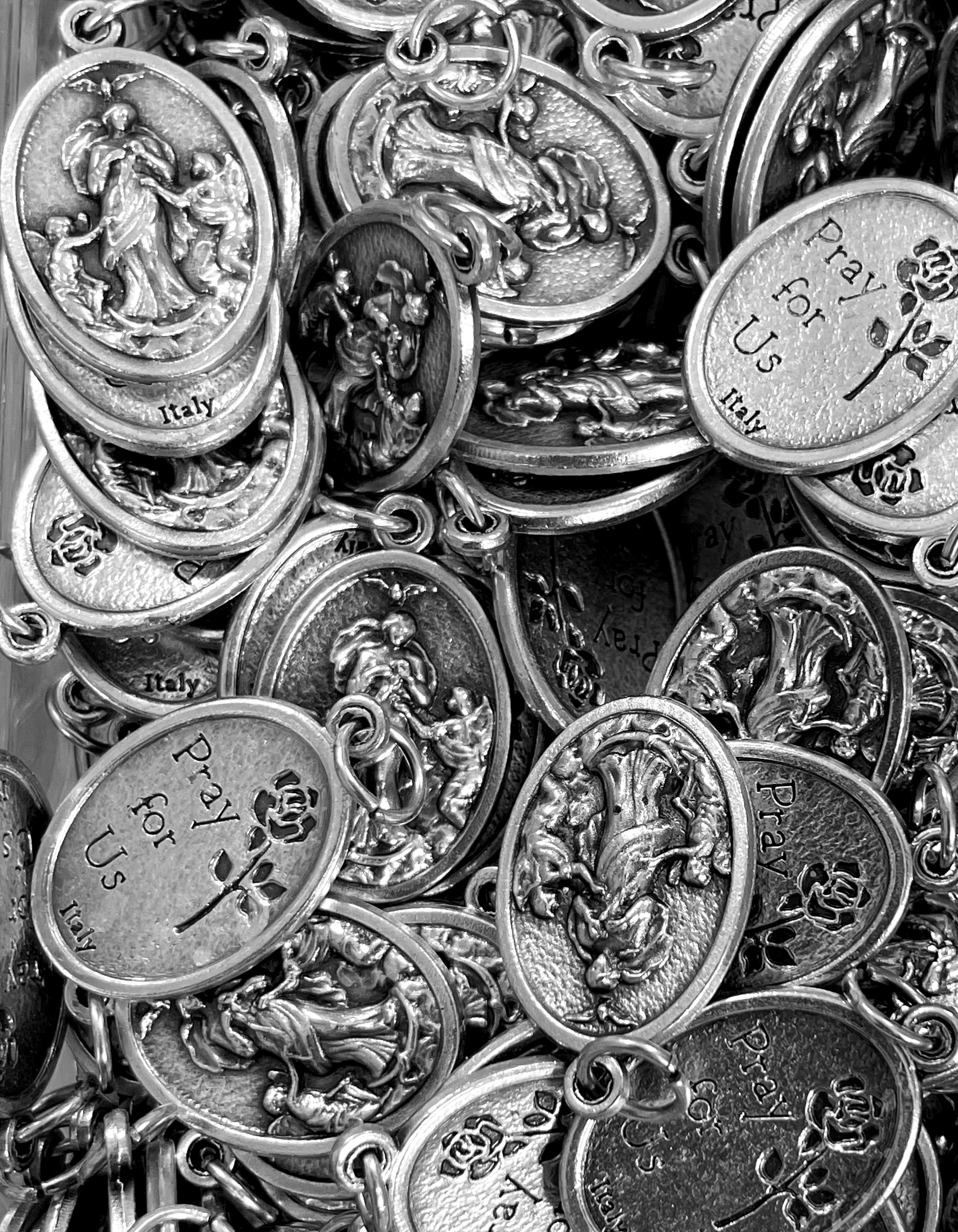 Pack of 12 Saints Medals in oxidized silver made in Italy 1.0" x 0.7"