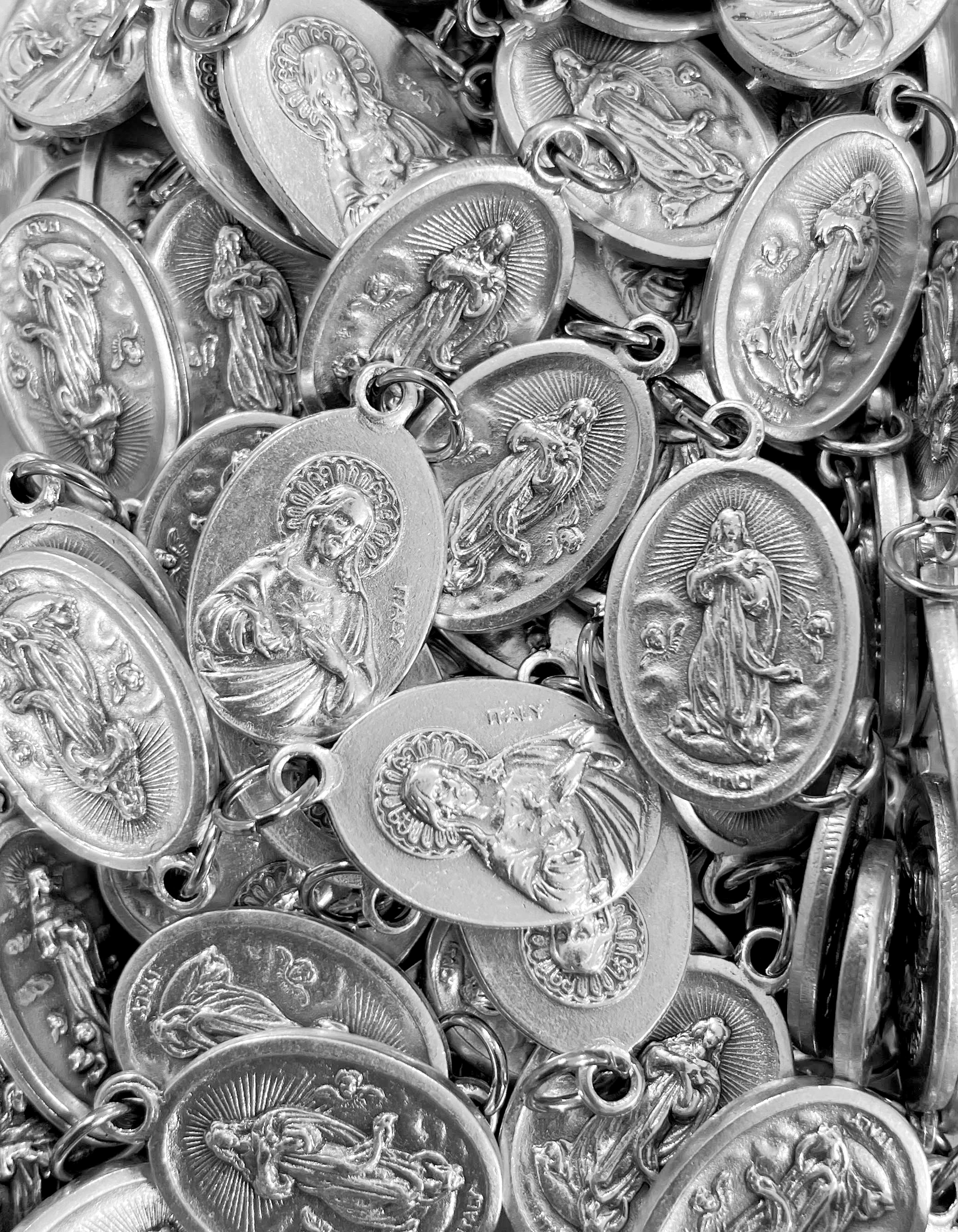 Pack of 12 Saints Medals in oxidized silver made in Italy 1.0" x 0.7"