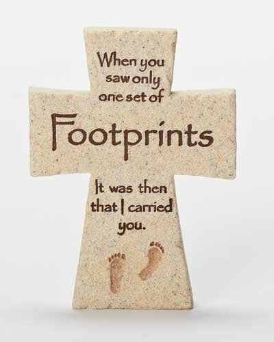 4"H Footprints Cross with Faithstone
