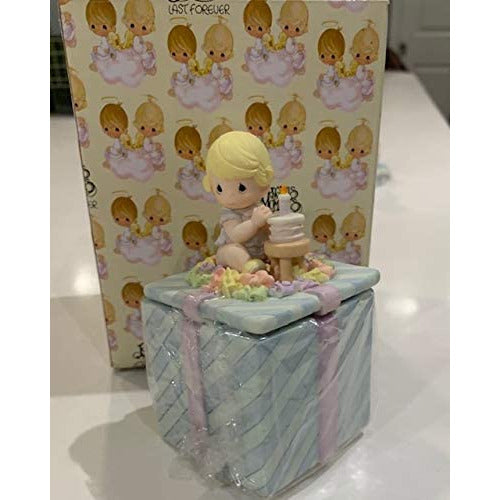 Precious Moments Happy Birthday Baby Baby BOY with Cake Covered Box
