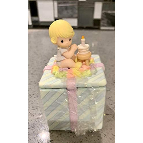 Precious Moments Happy Birthday Baby Baby BOY with Cake Covered Box