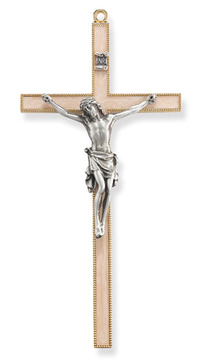 7" Pearlized Gold Plated Cross with Genuine Pewter or Gold Crucified Jesus Figure Gift Boxed