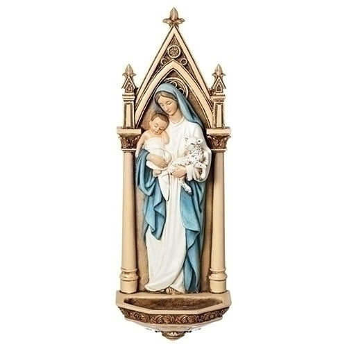 7.75"H Mary With Child and  Sheep Water Font