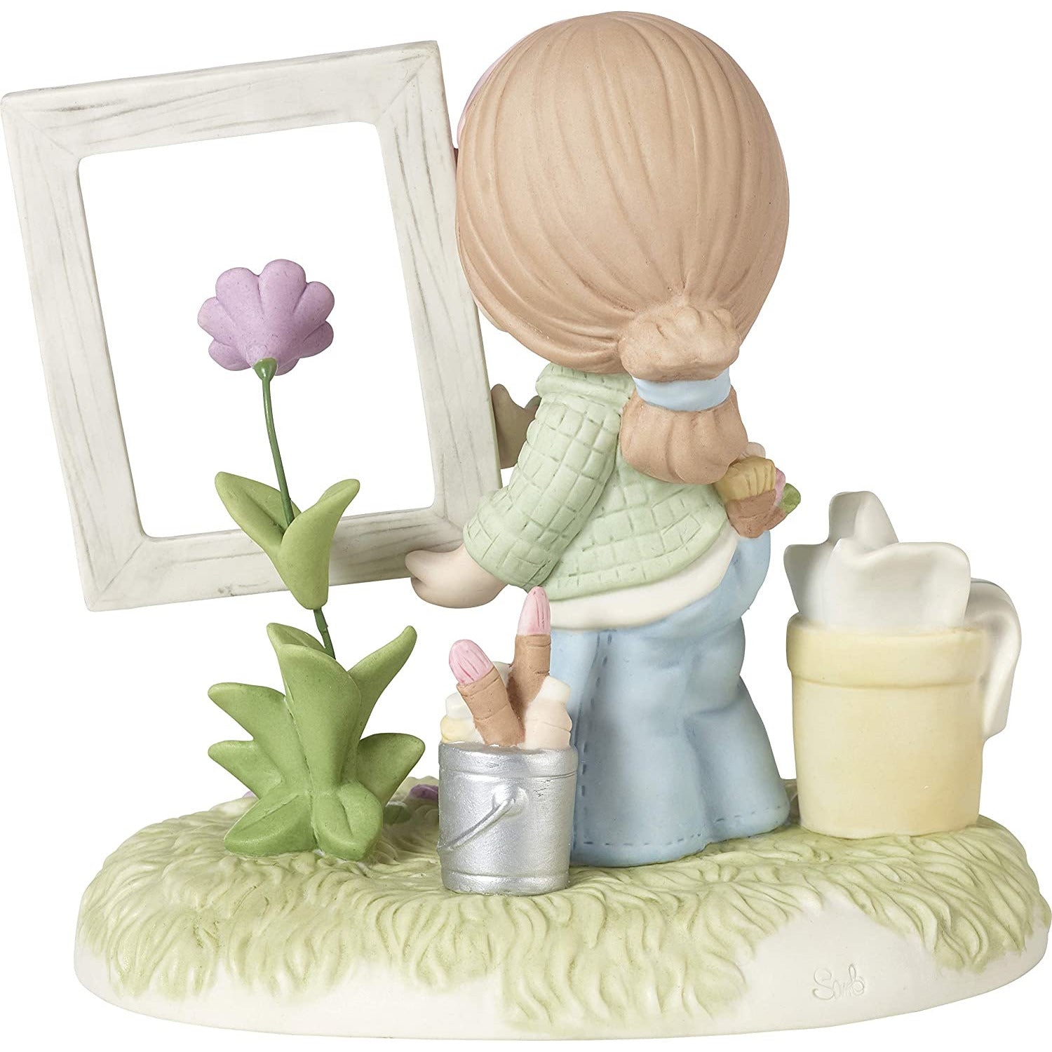 Precious Moments Girl Holding Frame Around Flower 182013 to God Be The Glory Bisque Porcelain Figurine, Multi