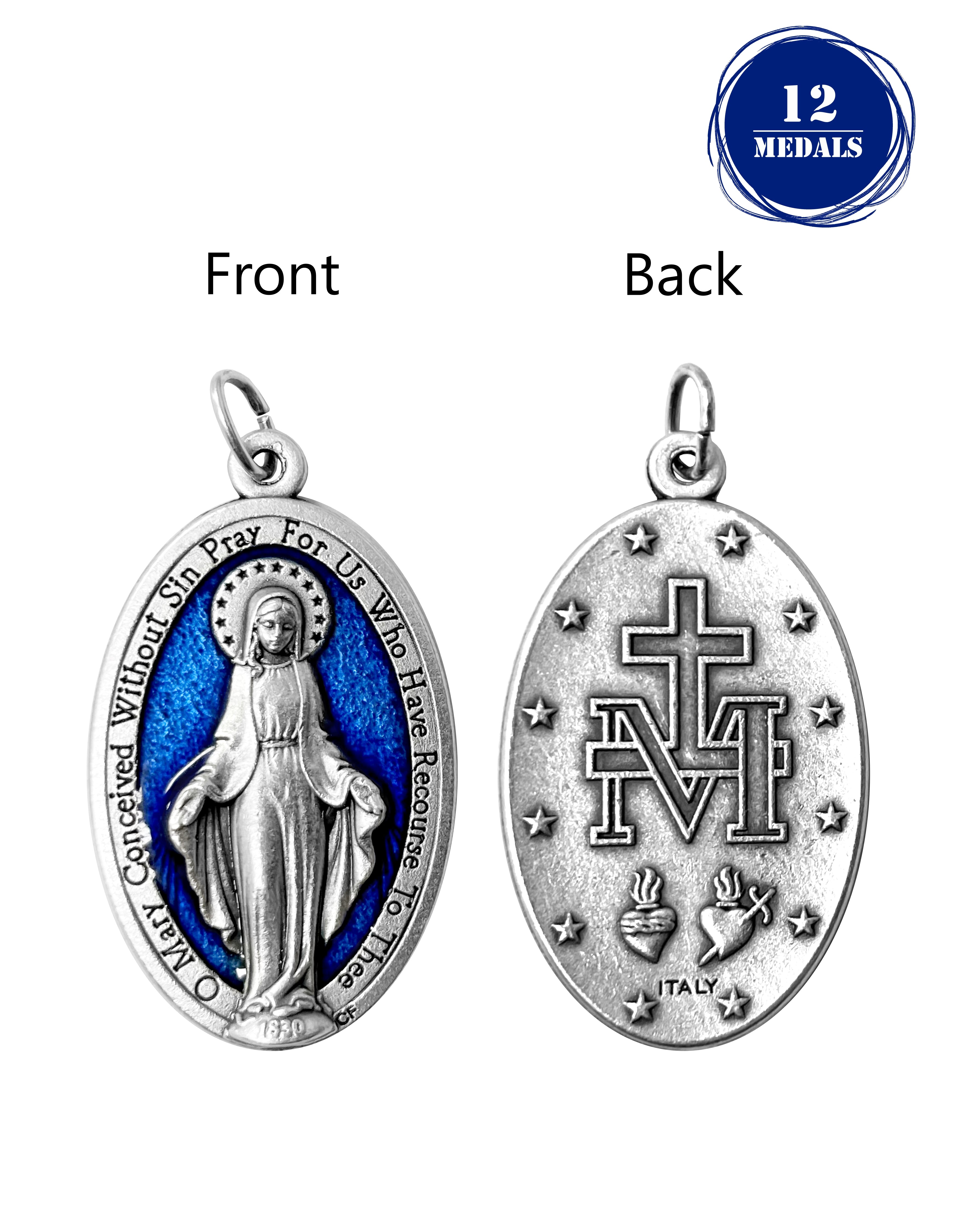 Pack of 12 Saints Medals in oxidized silver made in Italy 1.5" x 1.0"