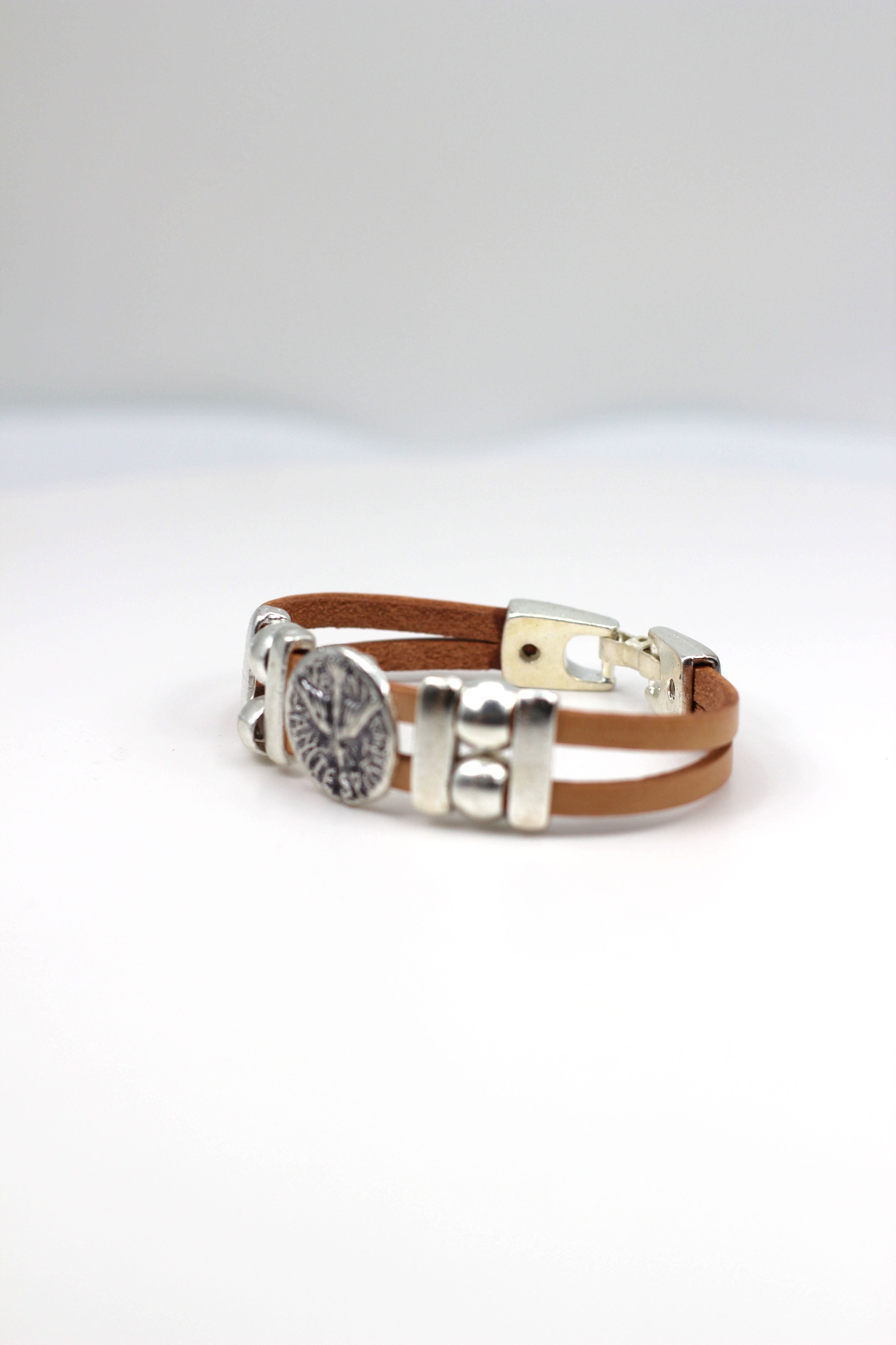 Vintage The Holy Spirit Bracelet handmade jewelry with Leather straps by Graciela's Collection