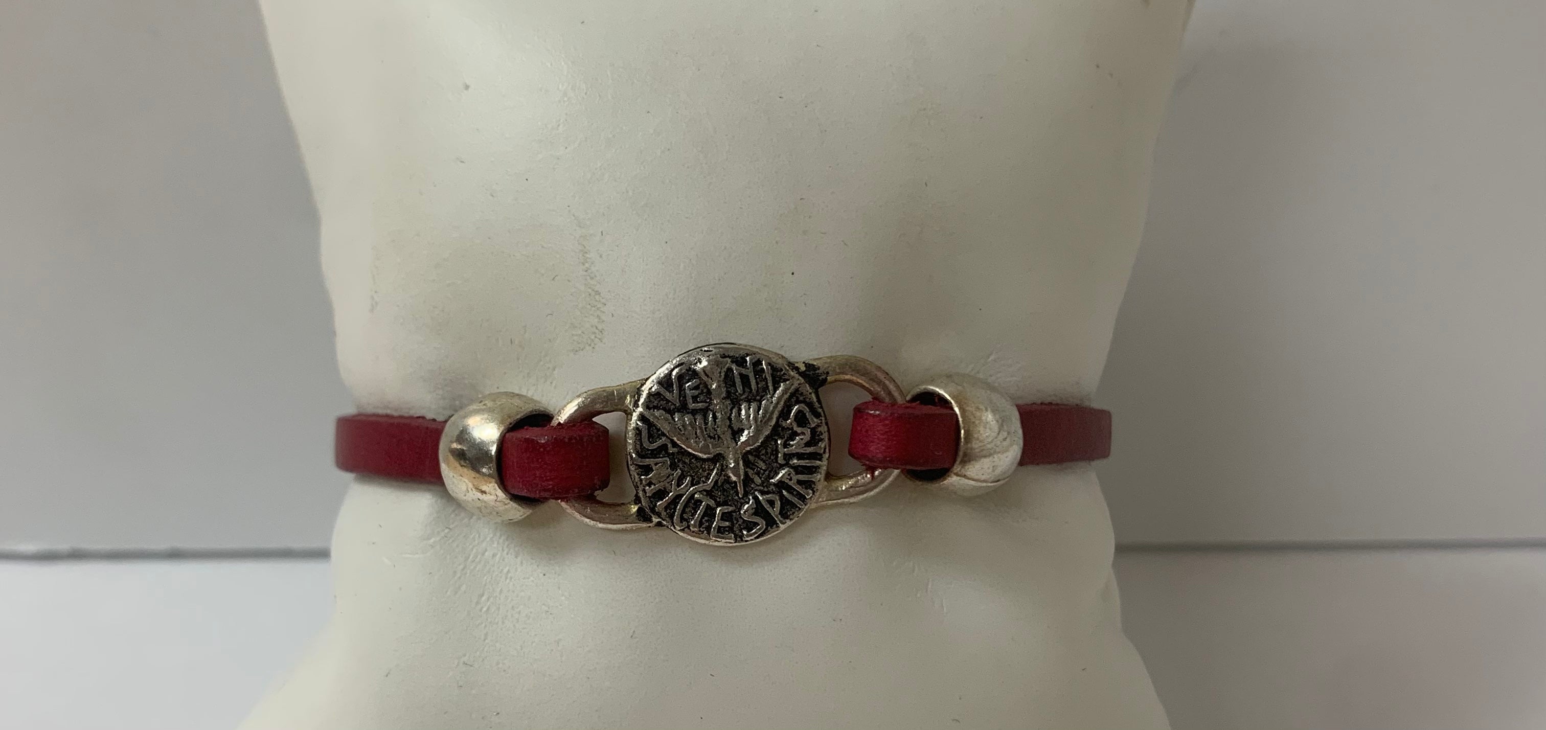 Leather Bracelet of The Holy Spirit Bracelet handmade jewelry with Single Leather straps by Graciela's Collection