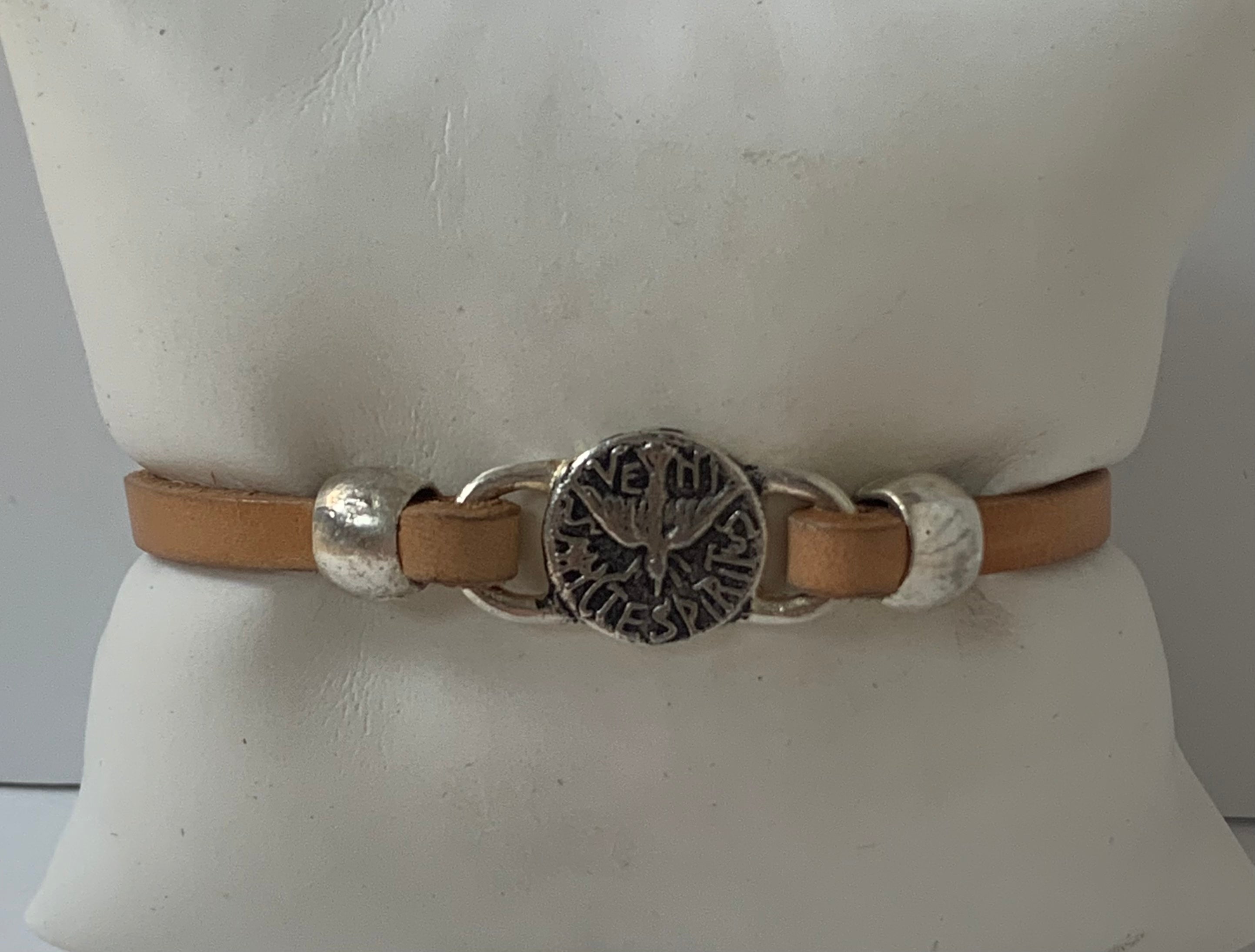 Leather Bracelet of The Holy Spirit Bracelet handmade jewelry with Single Leather straps by Graciela's Collection
