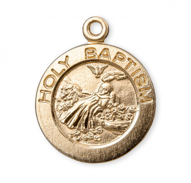 Holy Baptism Round Gold Over Sterling Silver Medal