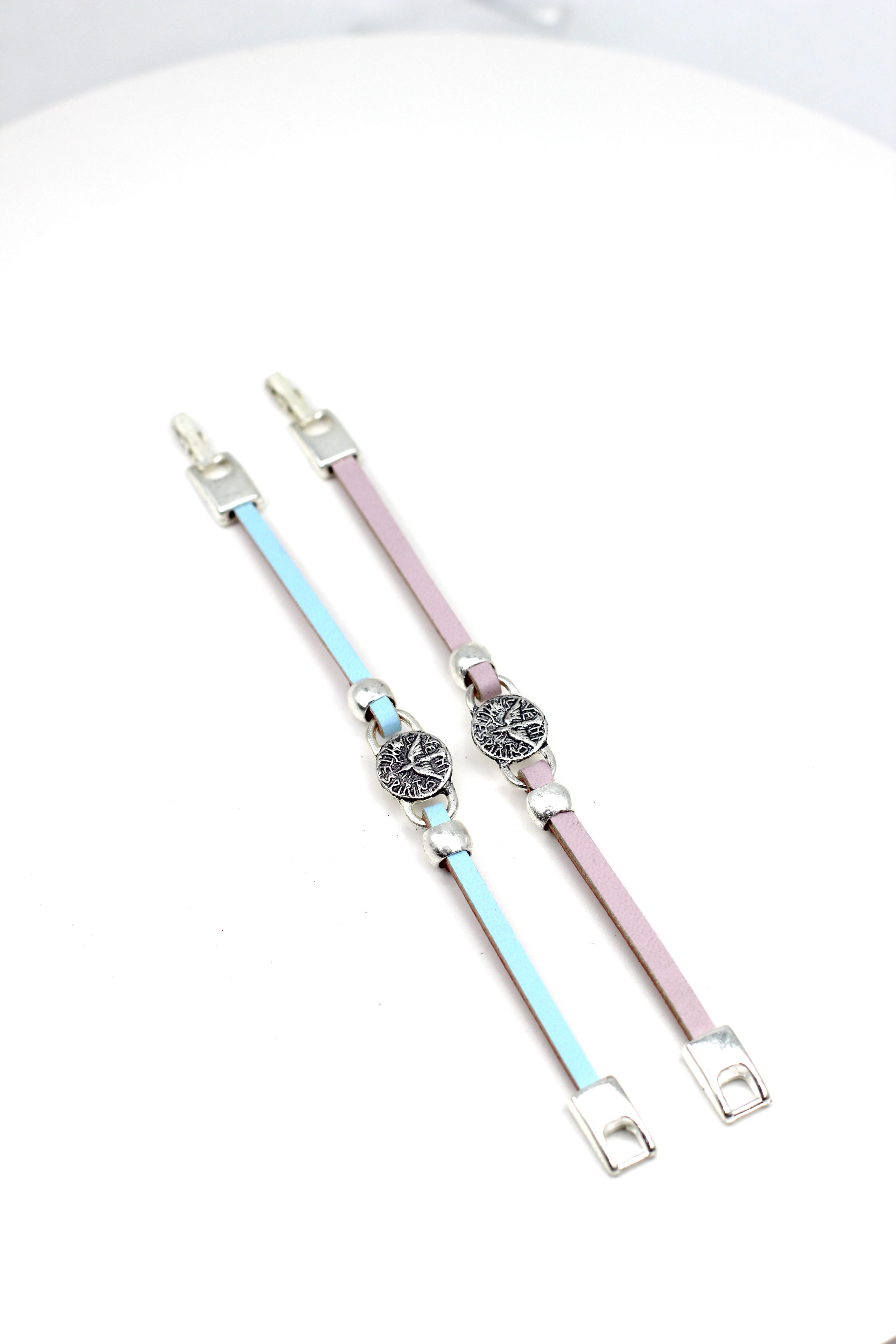 Girl Bracelet of Young Virgin Mary handmade jewelry with a Single Leather Strap by Graciela's Collection