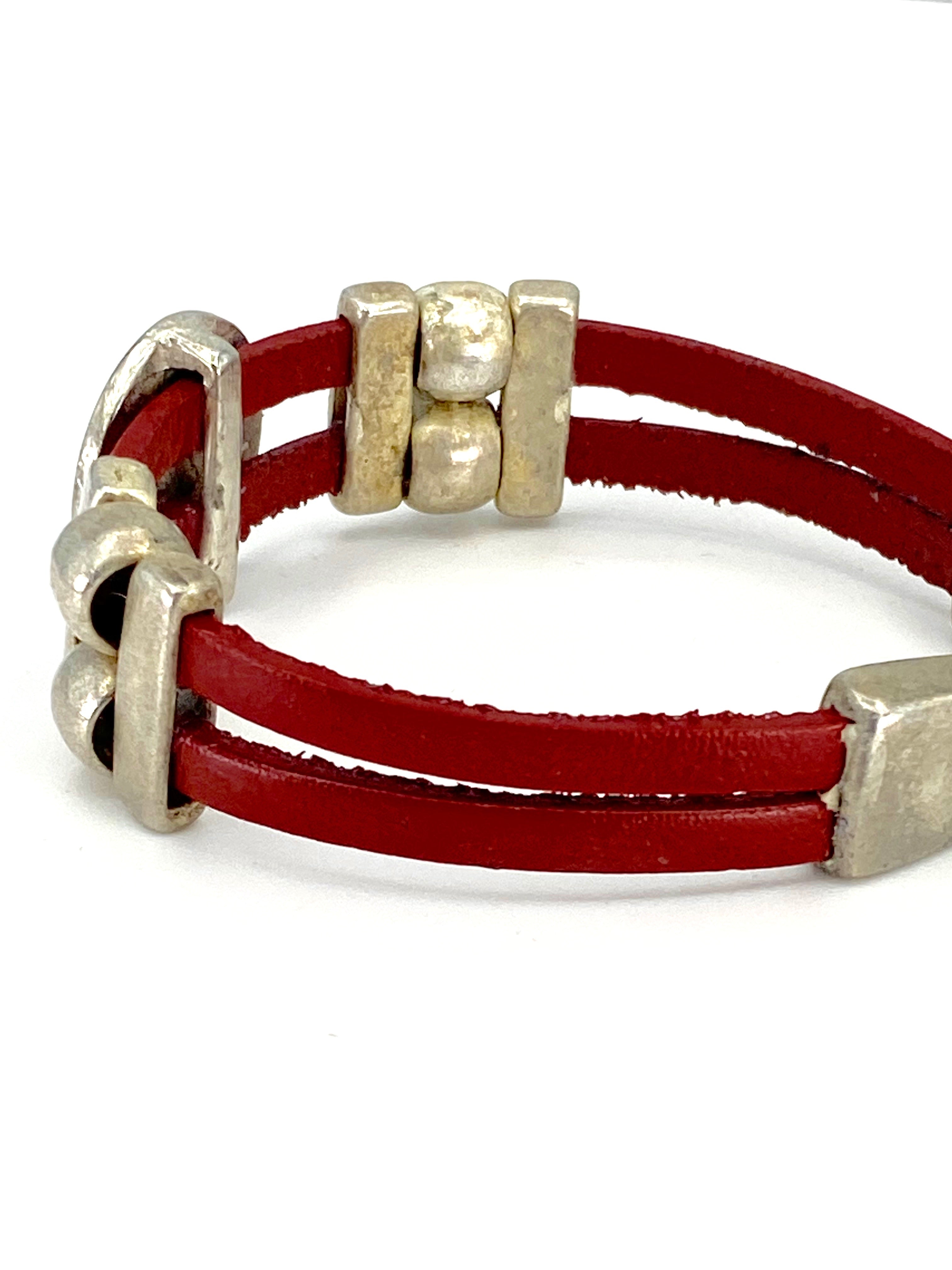 Vintage Virgen Mary bracelet handmade jewelry with Double Leather strap by Graciela's Collection
