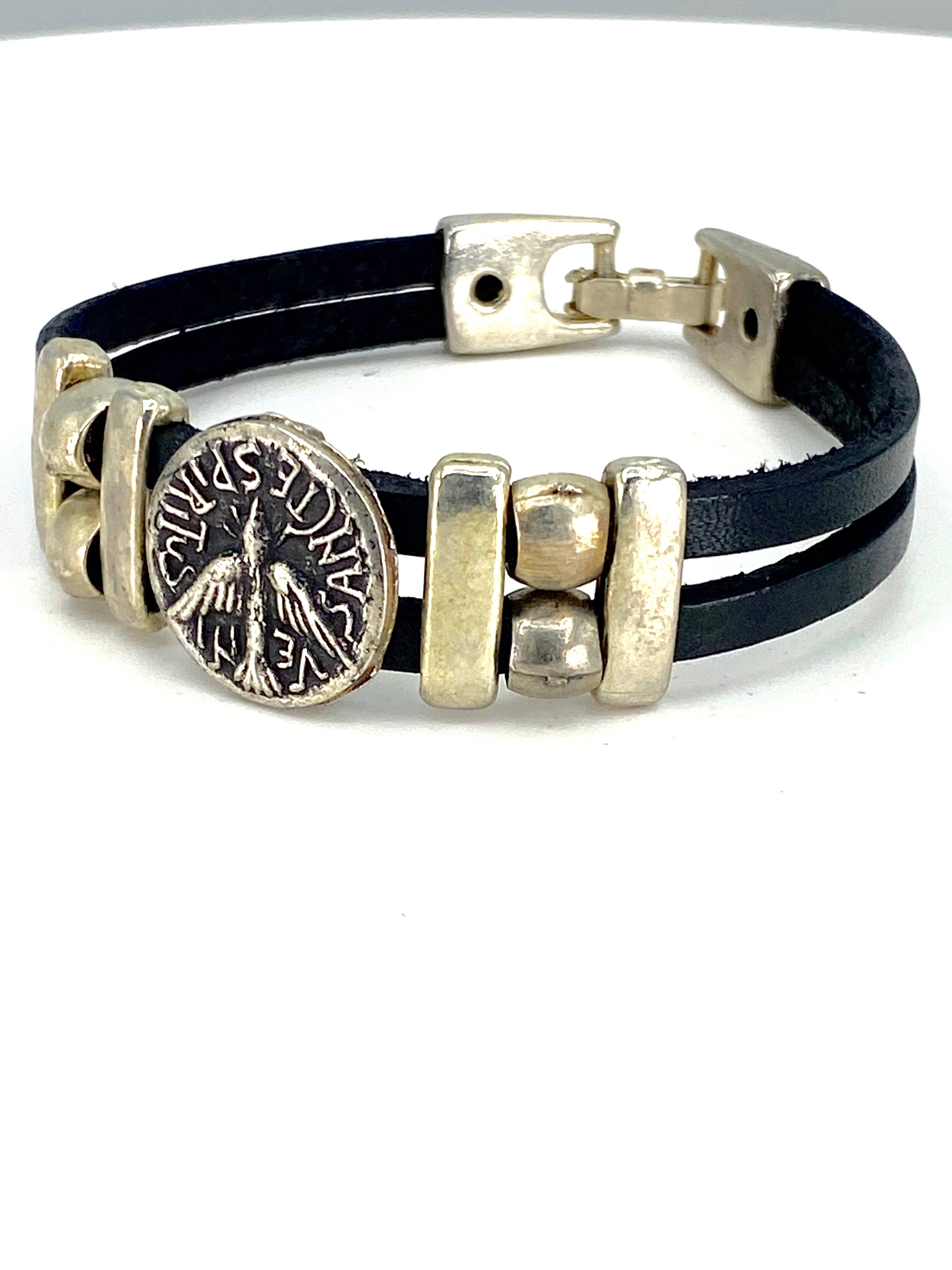 Vintage The Holy Spirit Bracelet handmade jewelry with Leather straps by Graciela's Collection