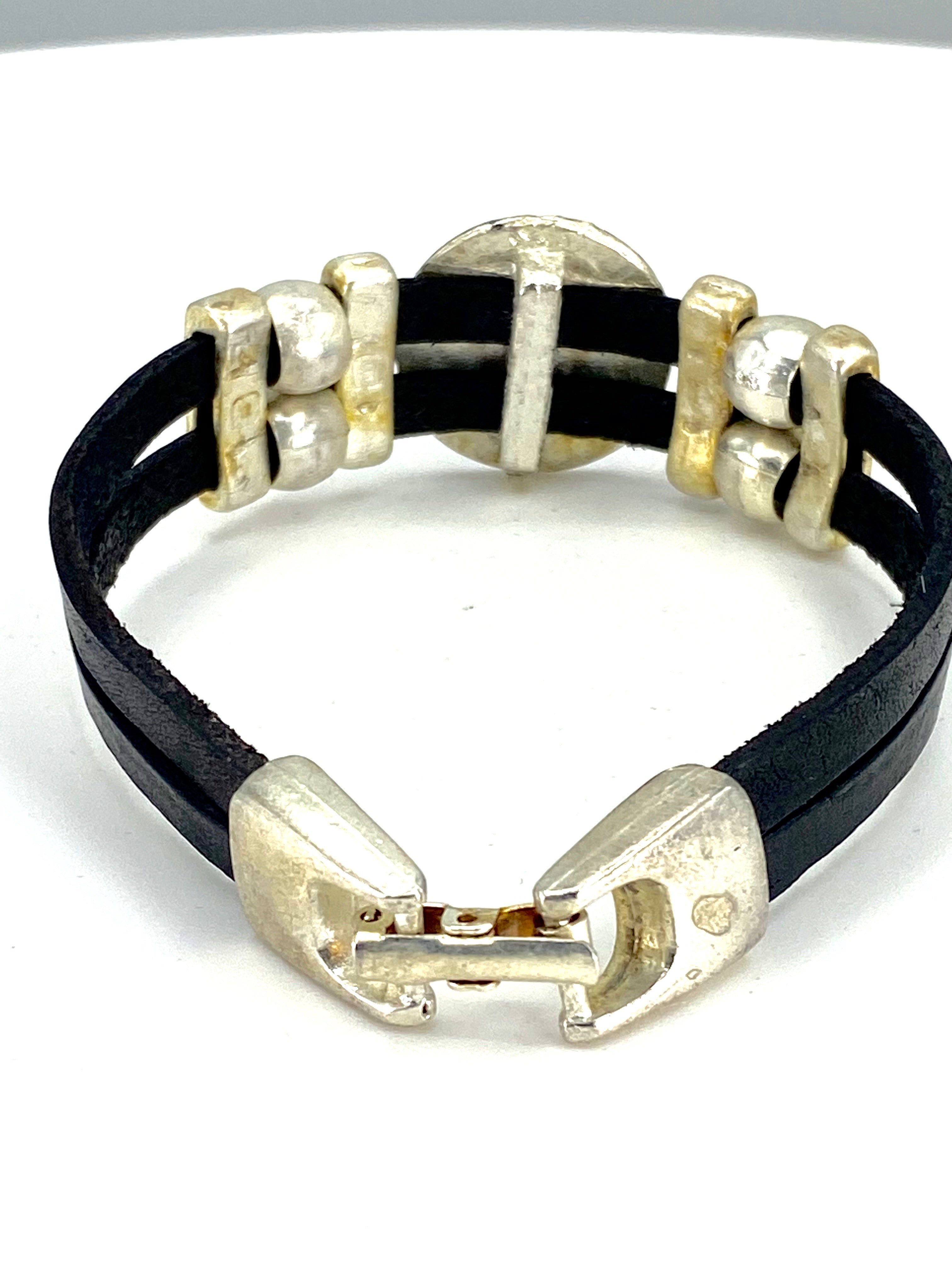 Vintage St. Benedict bracelet handmade jewelry with Double Leather Straps by Graciela's Collection