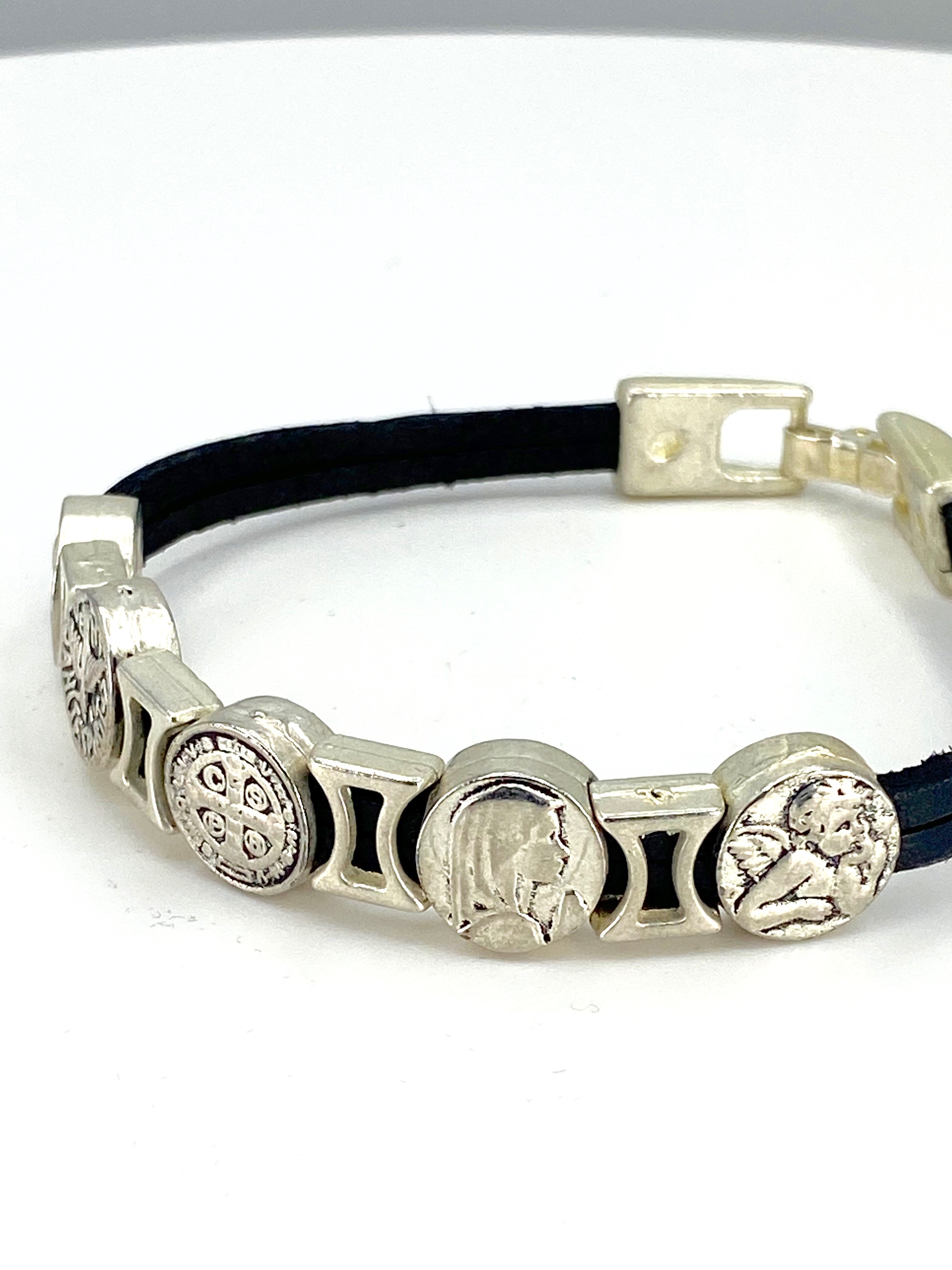 Vintage Bracelet of Virgen Mary, St. Benedict, Sacred Heart of Jesus, Guardian Angel, and The Holy Spirit handmade jewelry by Graciela's Collection