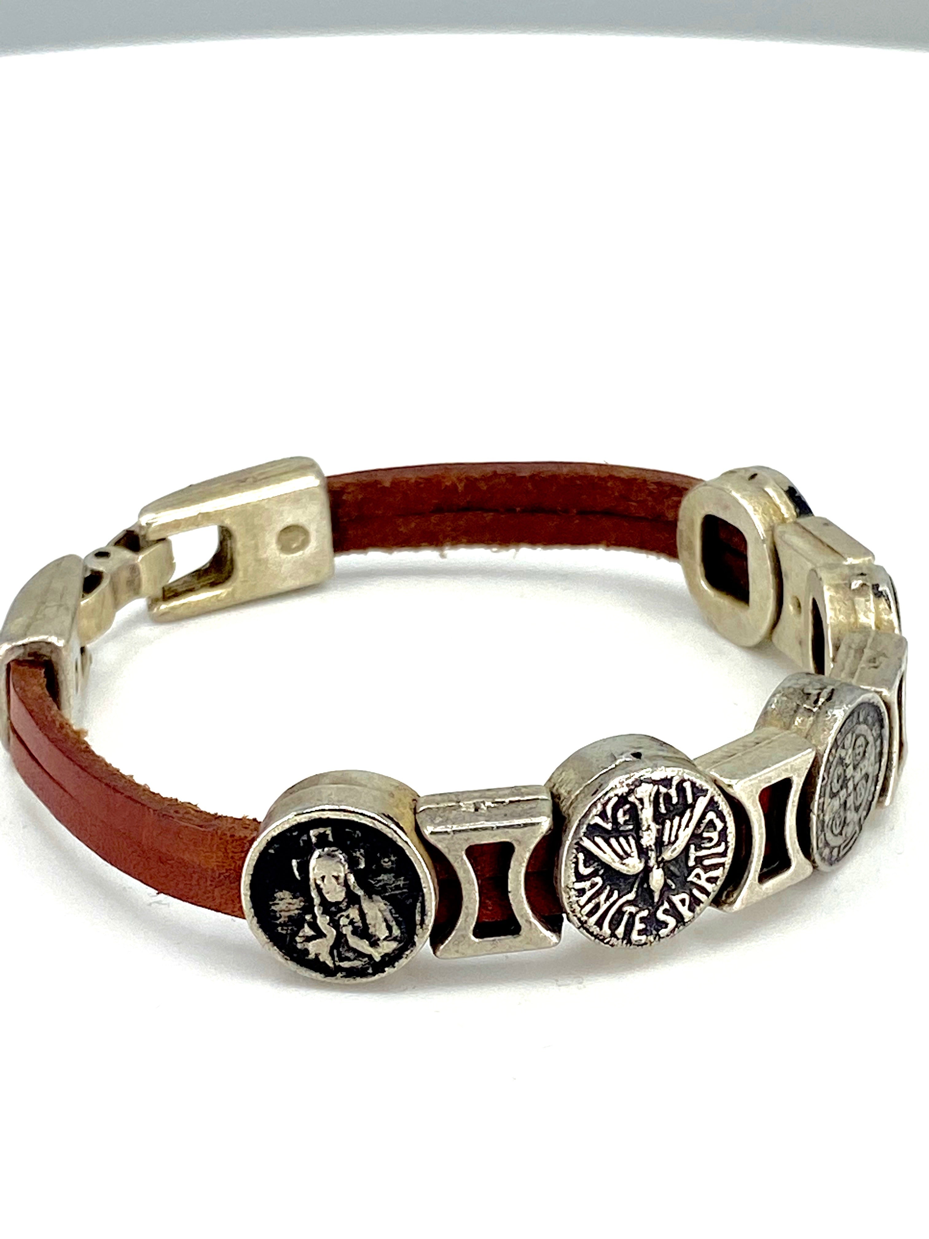 Vintage Bracelet of Virgen Mary, St. Benedict, Sacred Heart of Jesus, Guardian Angel, and The Holy Spirit handmade jewelry by Graciela's Collection