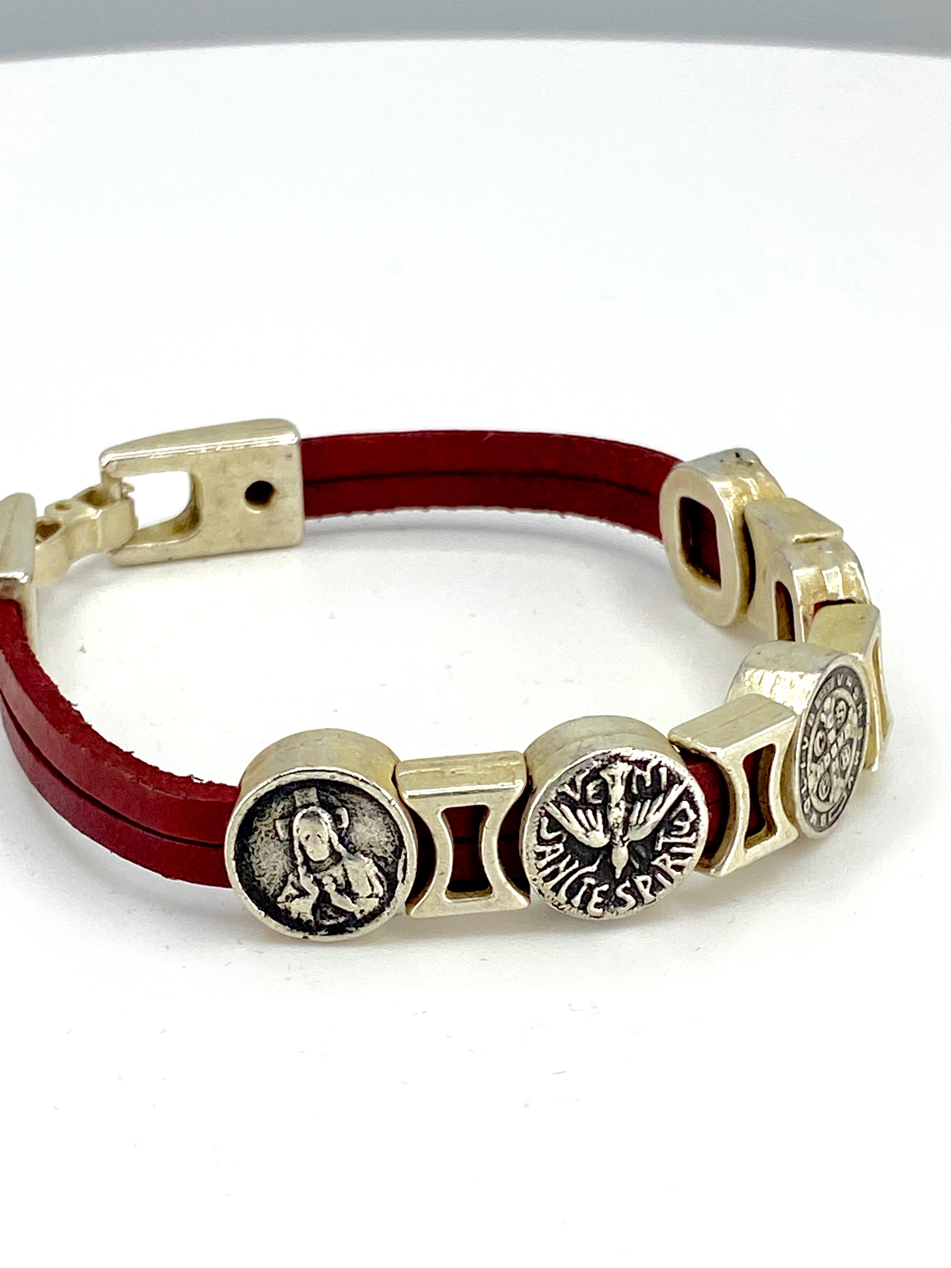 Vintage Bracelet of Virgen Mary, St. Benedict, Sacred Heart of Jesus, Guardian Angel, and The Holy Spirit handmade jewelry by Graciela's Collection