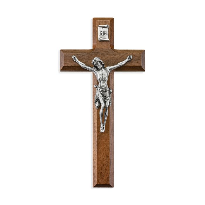 7" Walnut Cross with Genuine Pewter Corpus