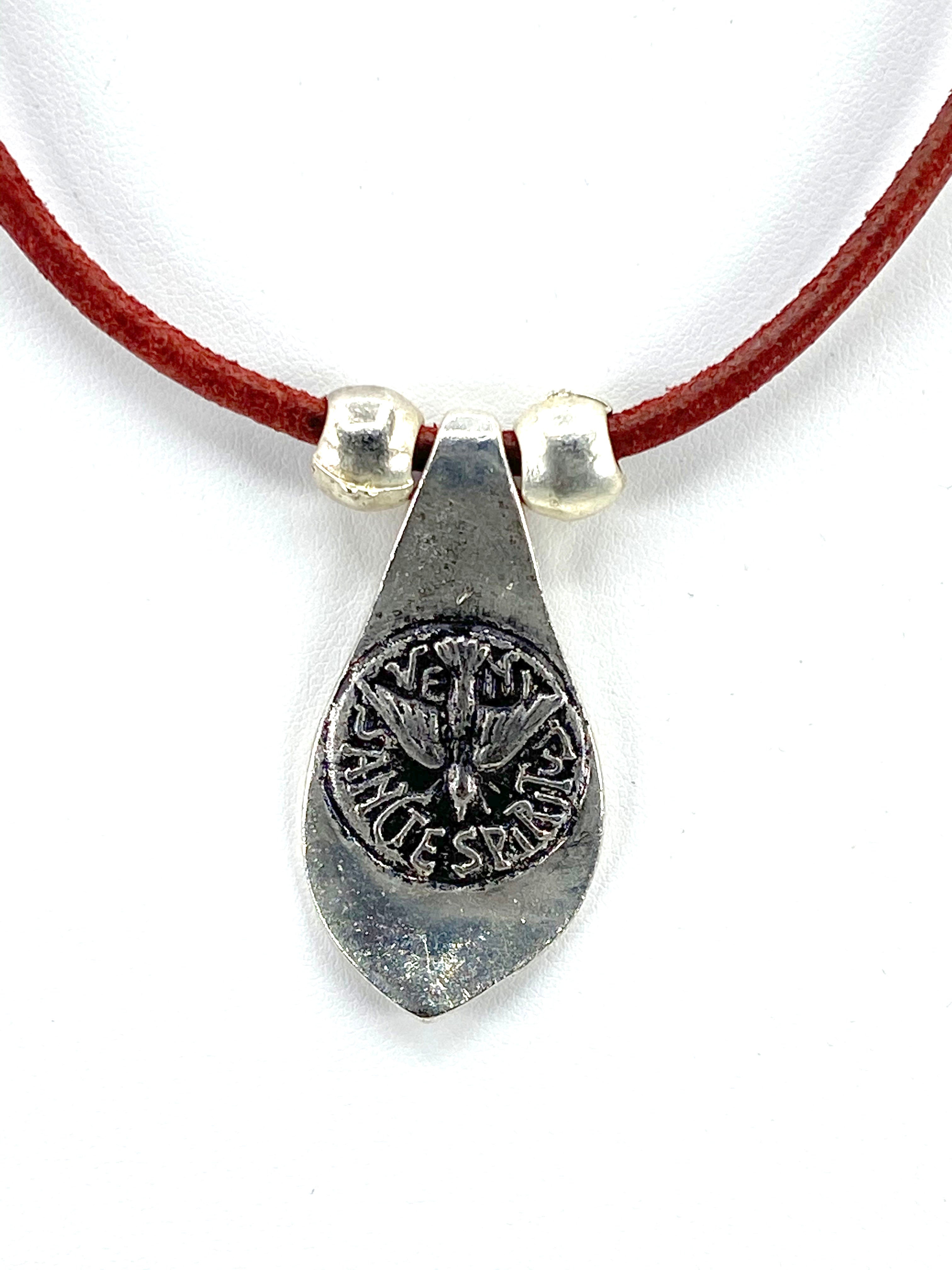 Vintage Necklace of The Holy Spirit Handmade Jewelry with Genuine Leather Strap by Graciela's Collection