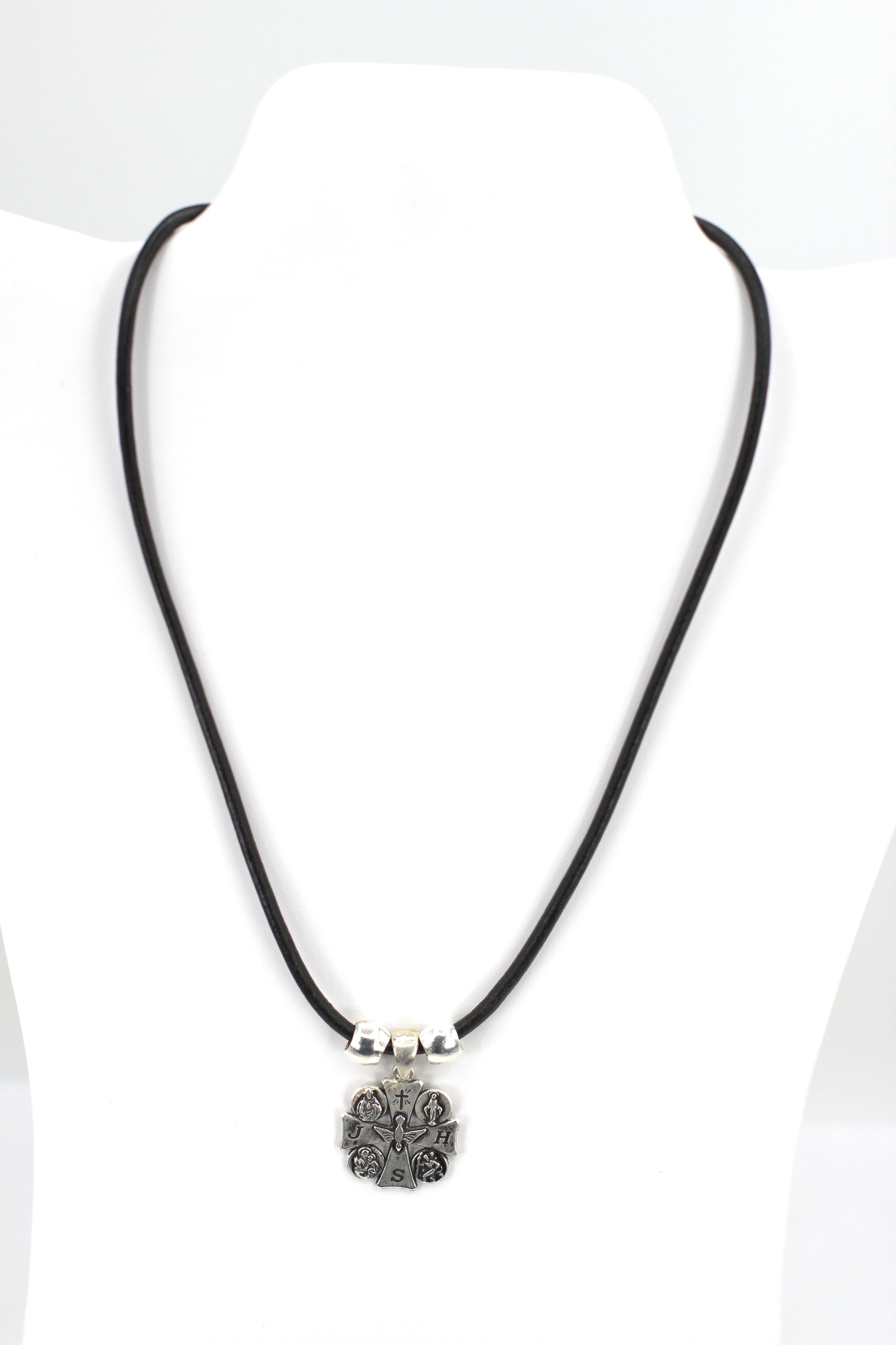 Holy Spirit Cross Necklace Handmade Jewelry with Genuine Leather Strap by Graciela's Collection