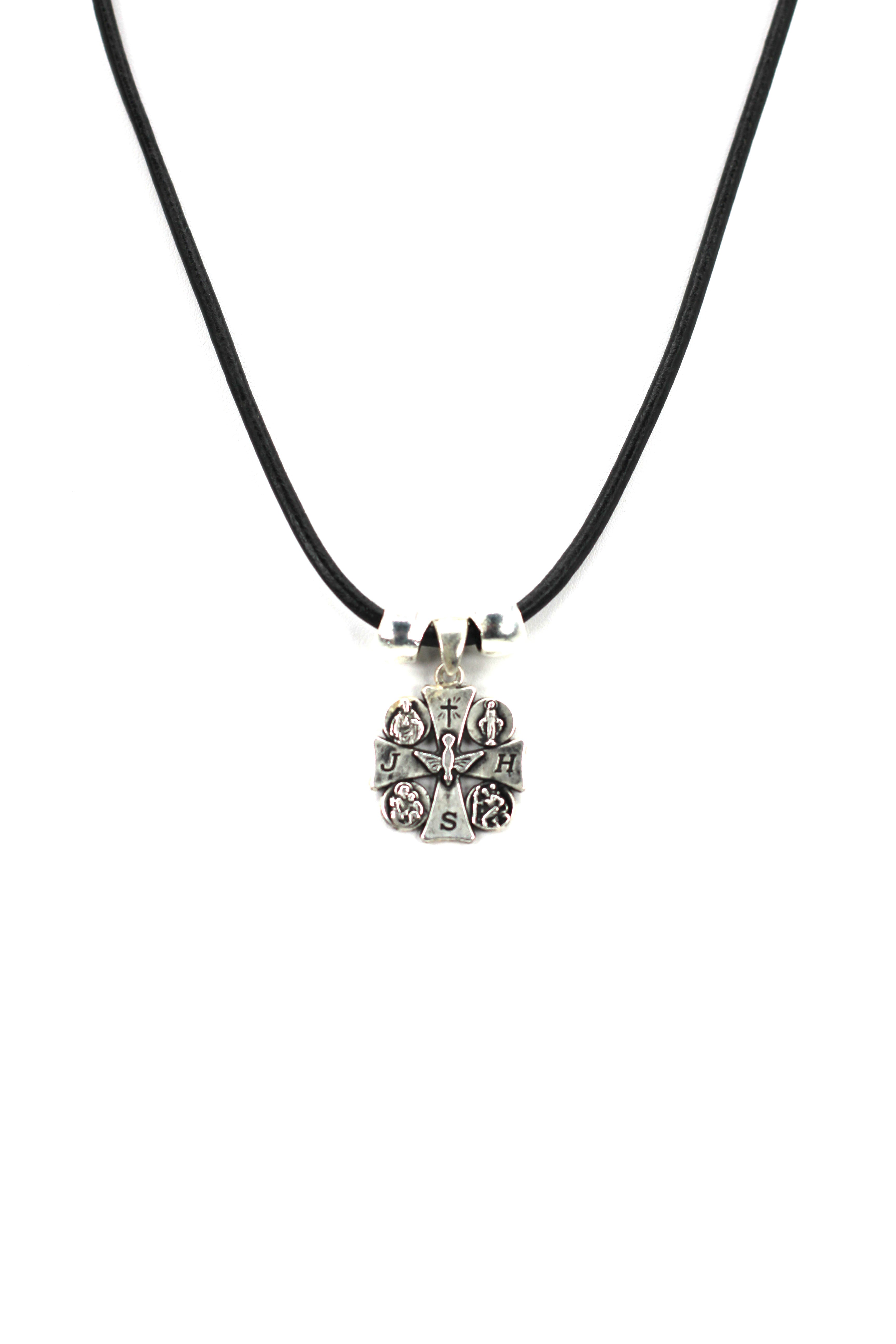 Holy Spirit Cross Necklace Handmade Jewelry with Genuine Leather Strap by Graciela's Collection