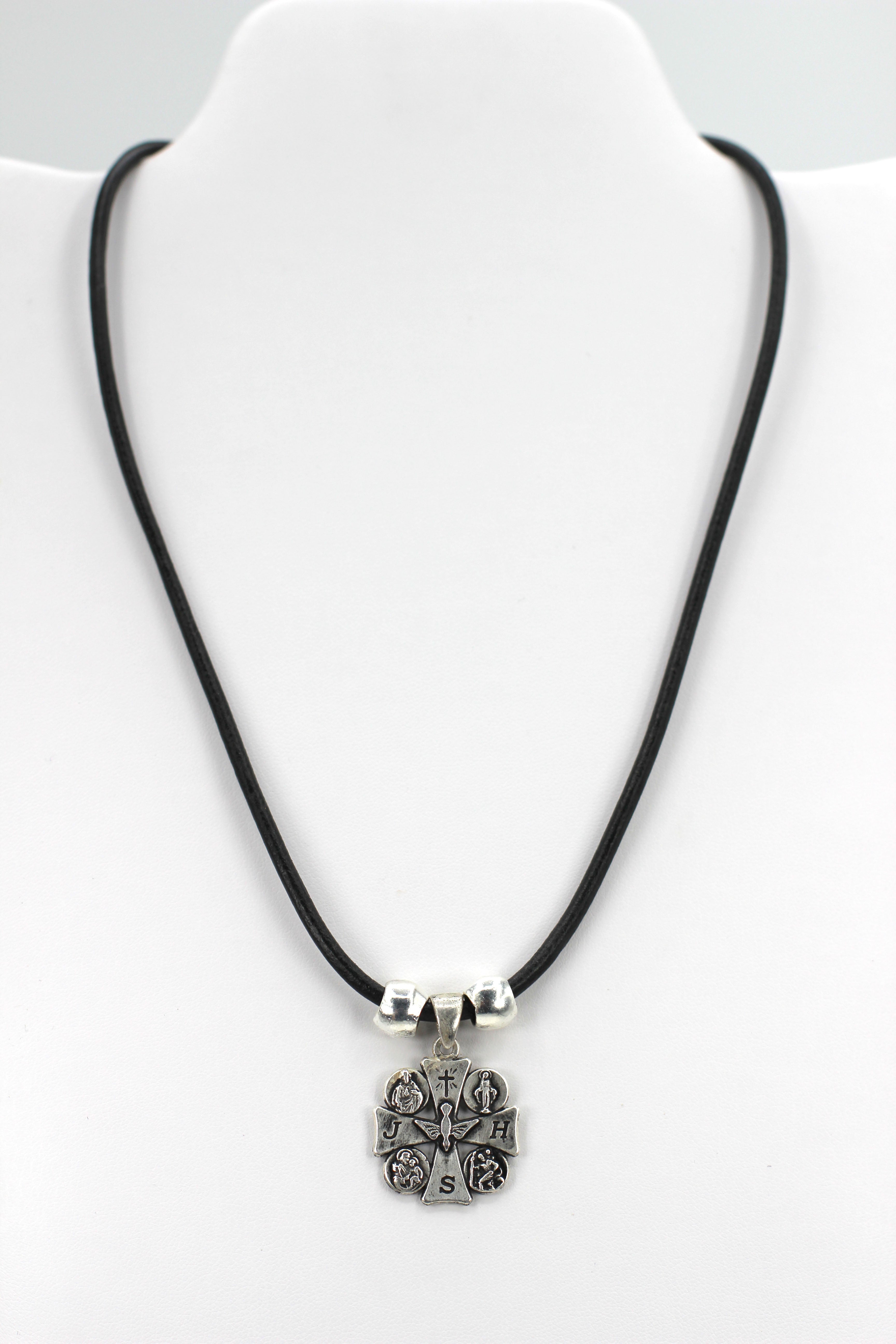 Holy Spirit Cross Necklace Handmade Jewelry with Genuine Leather Strap by Graciela's Collection