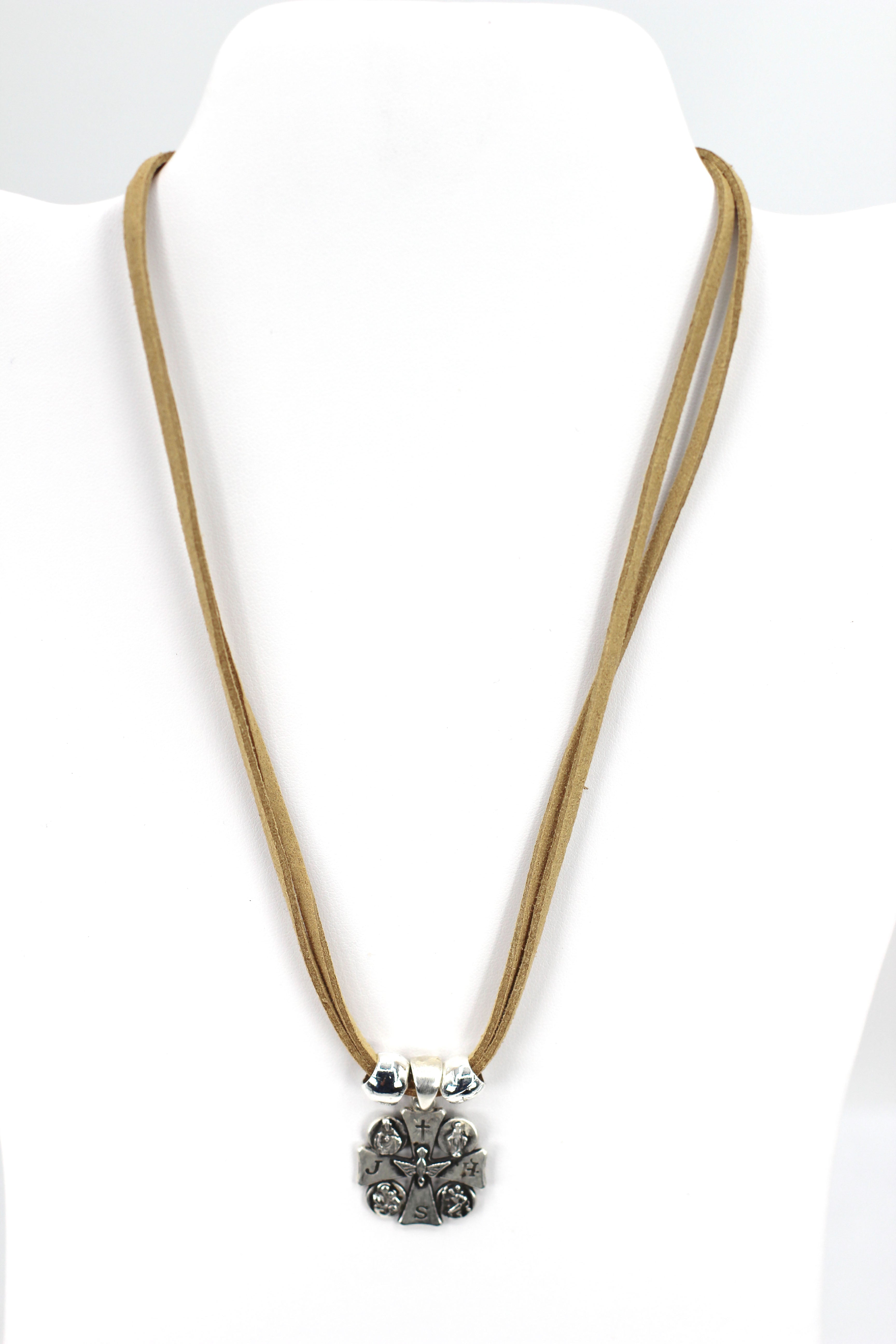 Holy Spirit Cross Necklace Handmade Jewelry with Genuine Leather Strap by Graciela's Collection