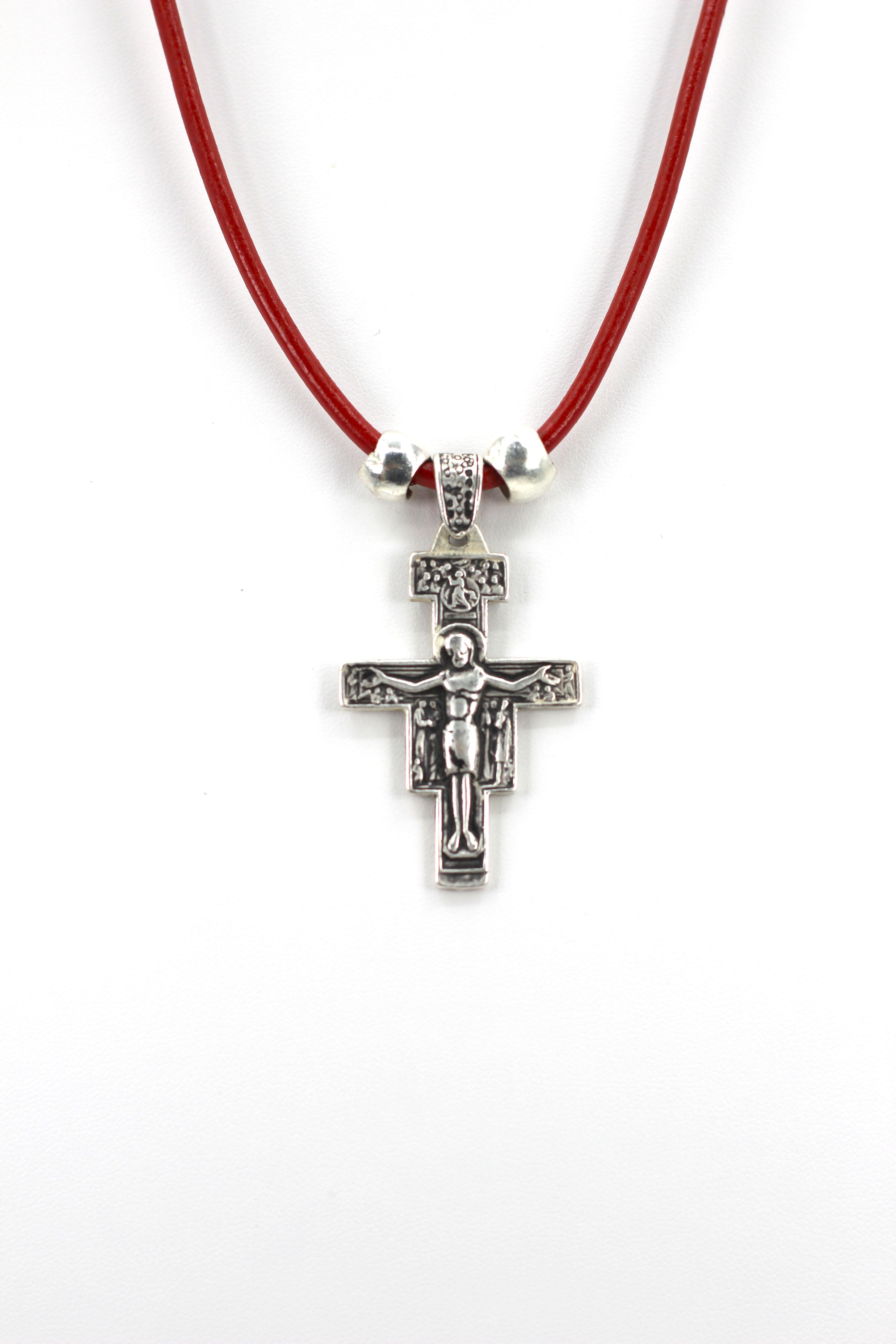Vintage The San Damiano / San Francisco Cross Necklace Handmade Jewelry with Genuine Leather Strap by Graciela's Collection