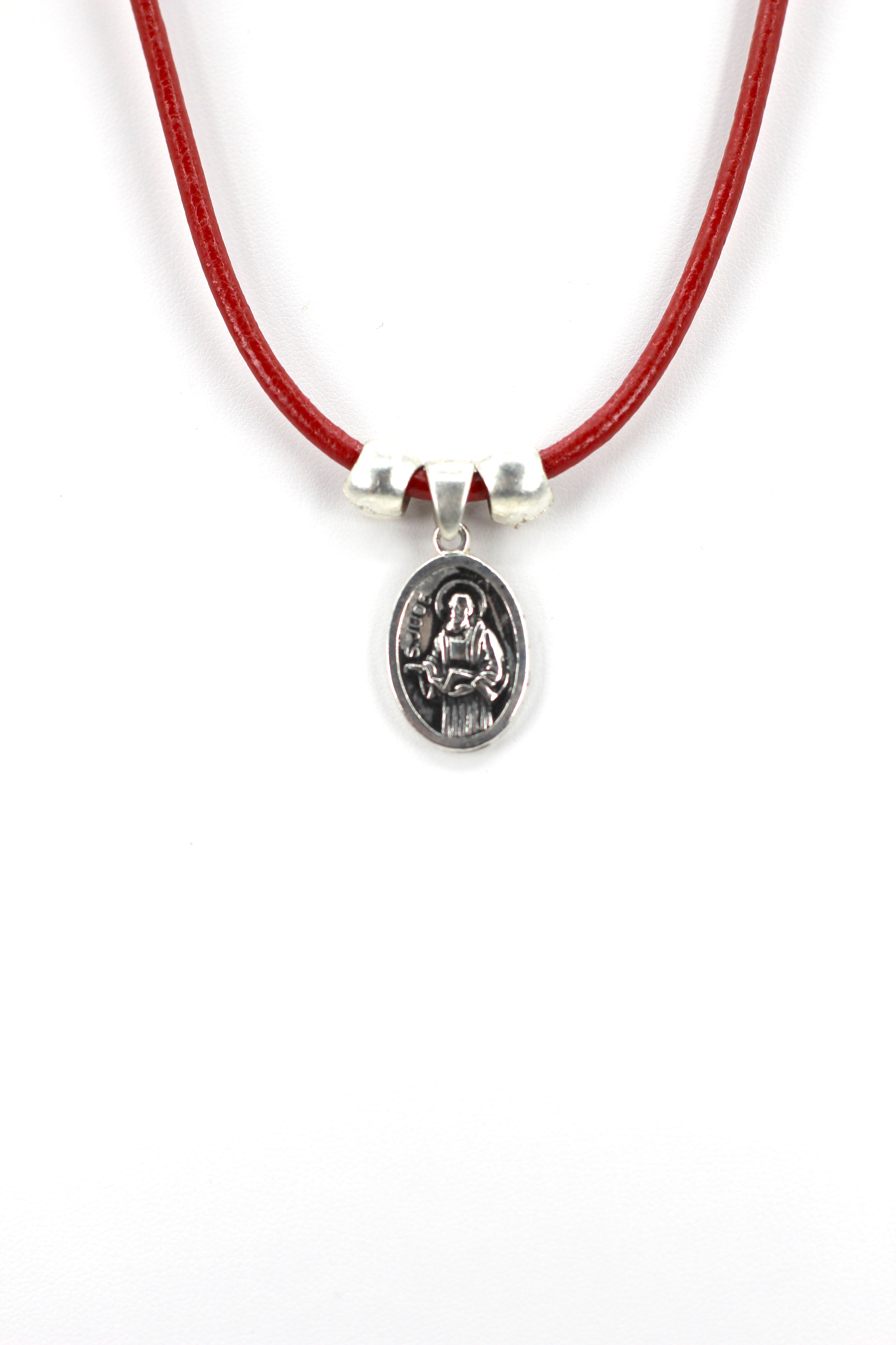 Vintage Necklace of Saint Jude Handmade Jewelry with Genuine Leather strap by Graciela's Collection