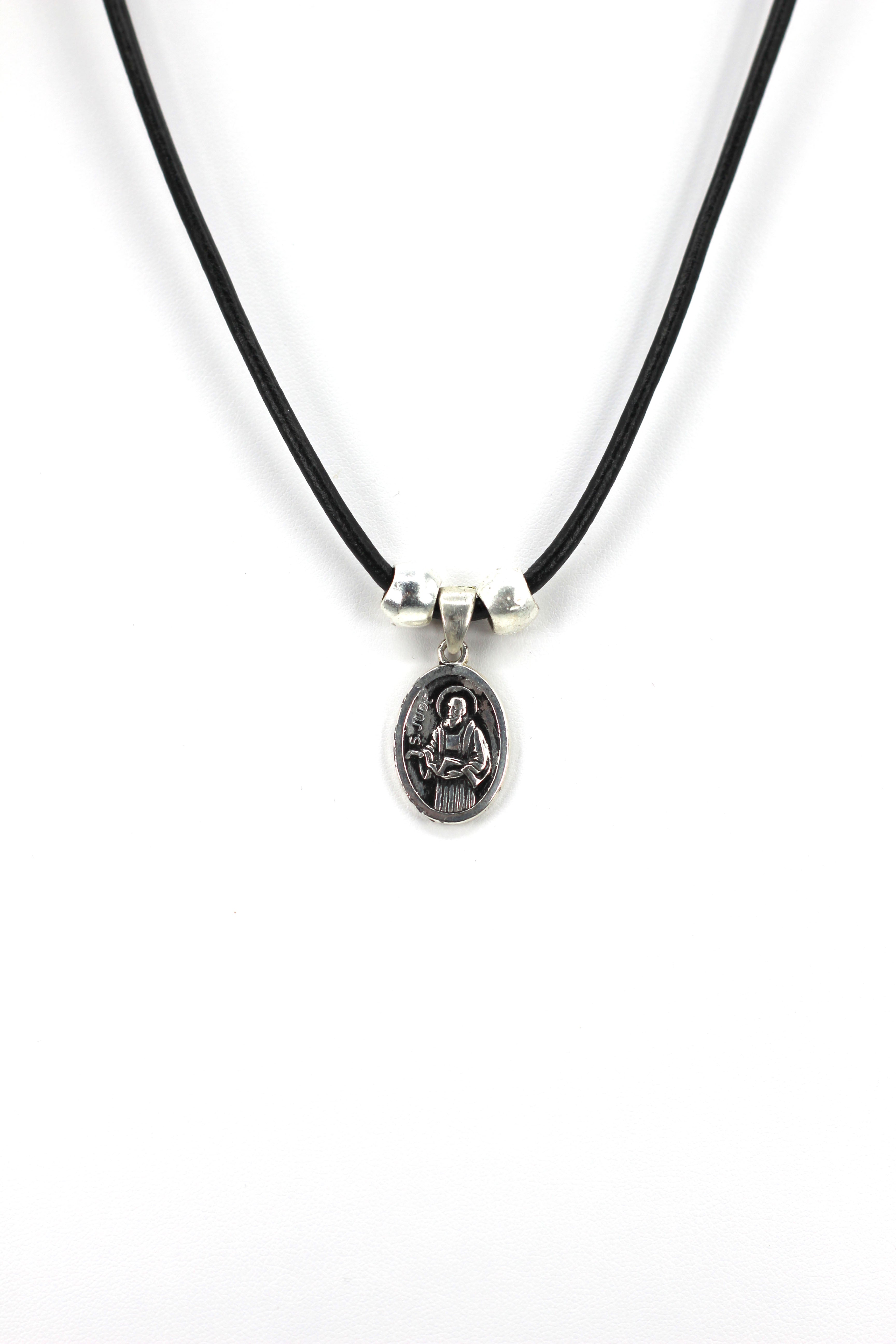 Vintage Necklace of Saint Jude Handmade Jewelry with Genuine Leather strap by Graciela's Collection