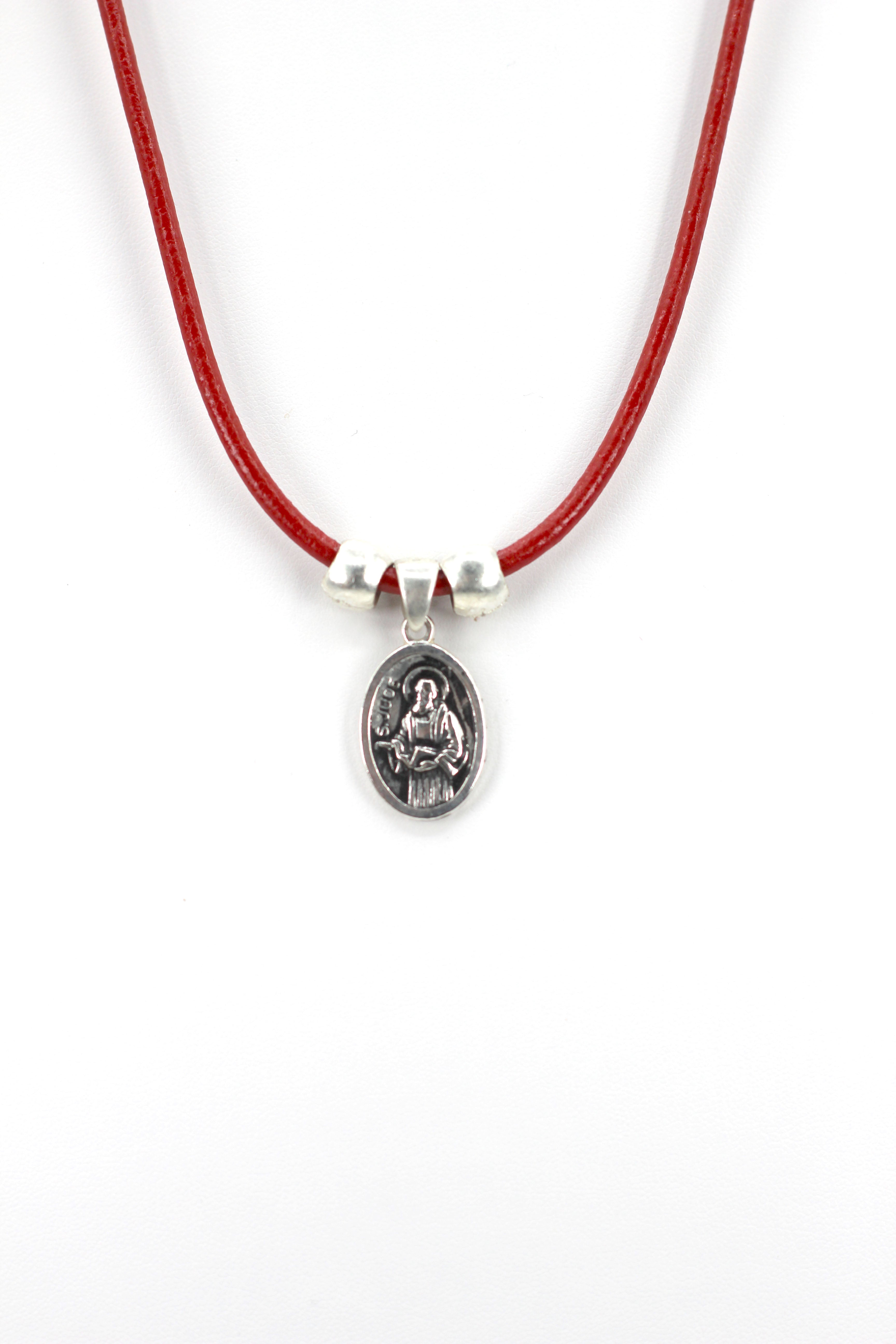 Vintage Necklace of Saint Jude Handmade Jewelry with Genuine Leather strap by Graciela's Collection