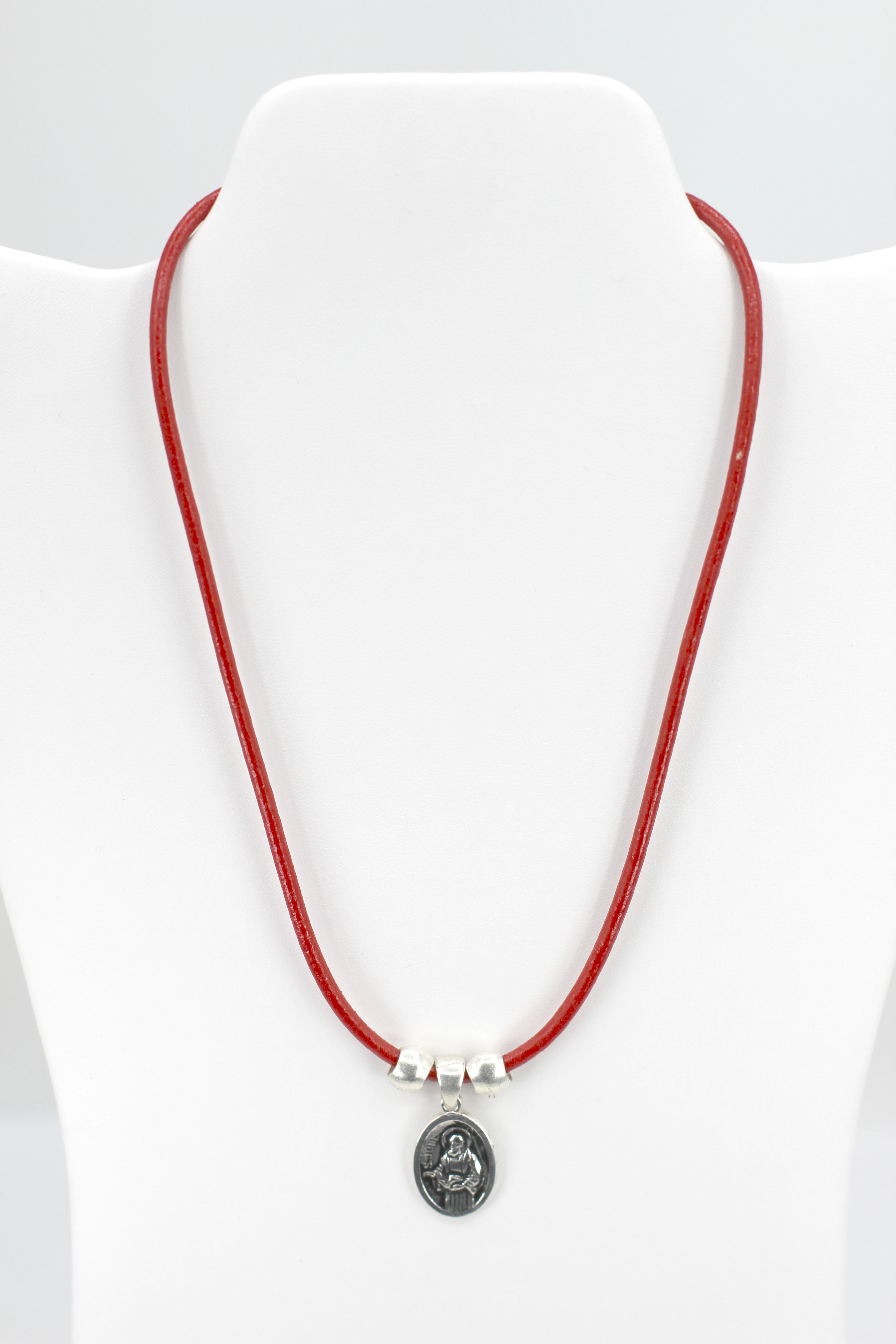 Vintage Necklace of Saint Jude Handmade Jewelry with Genuine Leather strap by Graciela's Collection