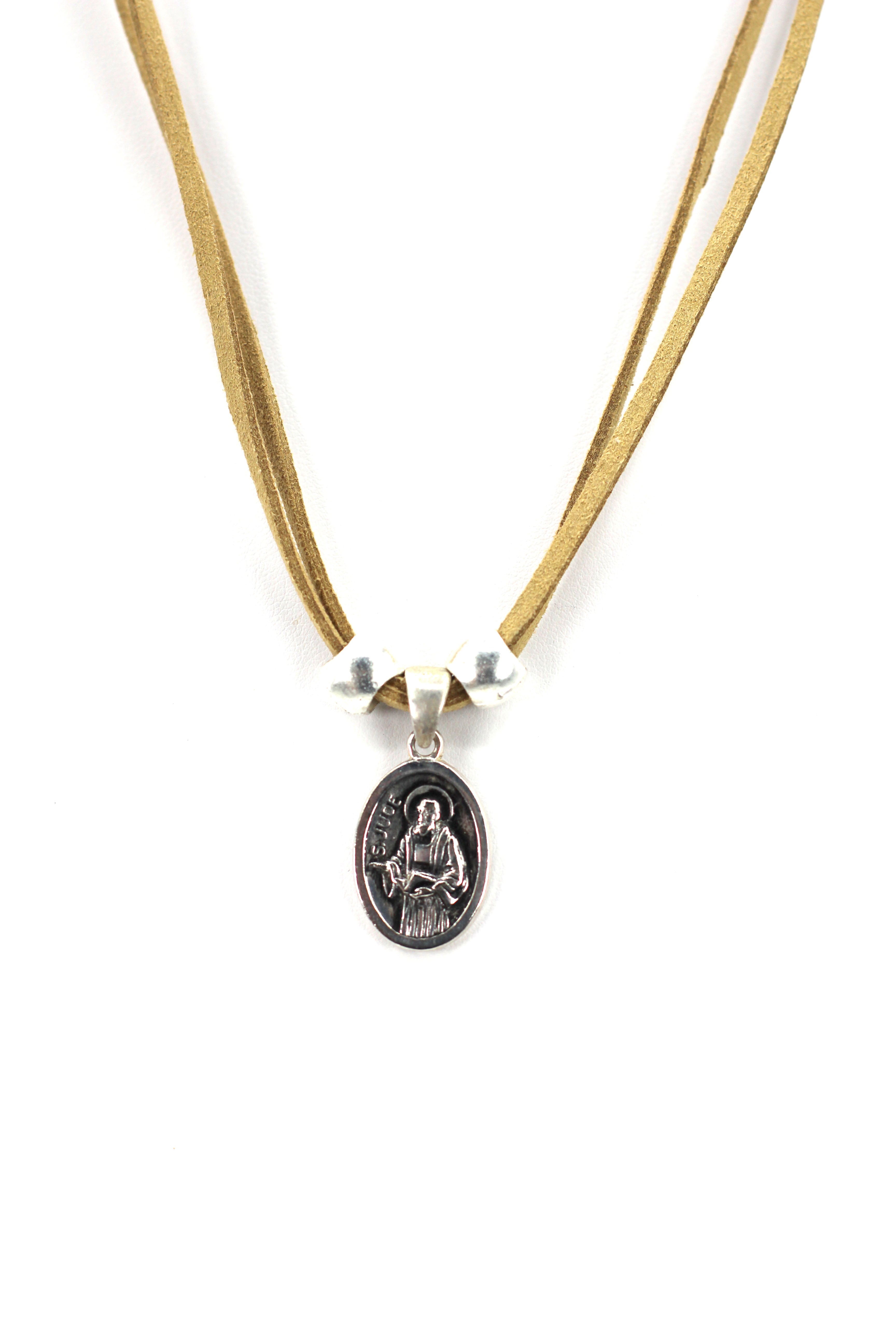 Vintage Necklace of Saint Jude Handmade Jewelry with Genuine Leather strap by Graciela's Collection